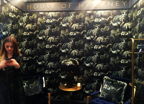 Dress matches the walls, walls match the pillows