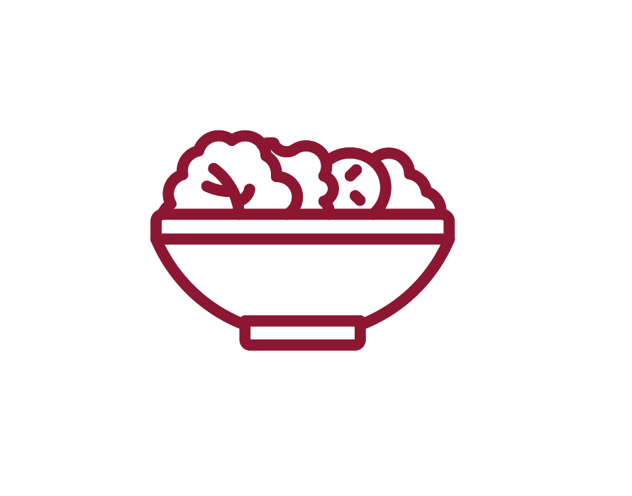 Line drawing of a bowl filled with fruit, including grapes and other berries.