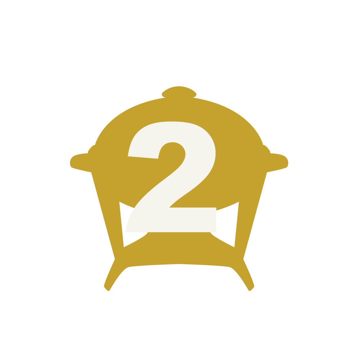 A gold-colored alarm clock with a large white number 2 in the center.