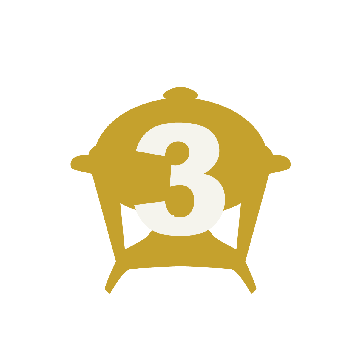 Gold alarm clock with a white number 3 on its face.