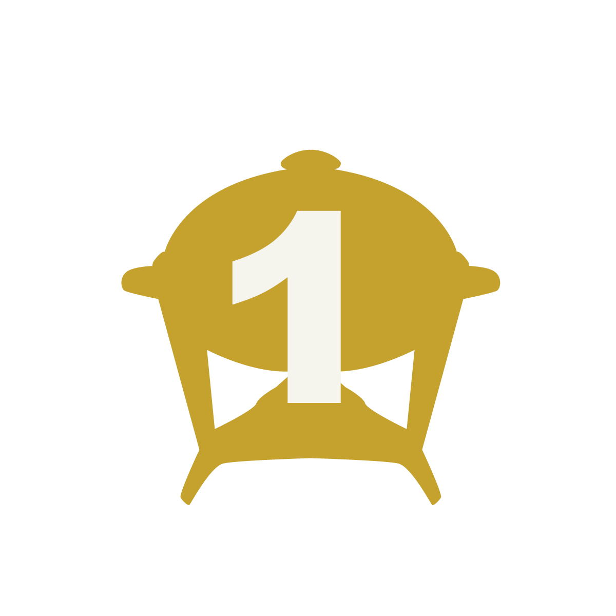 Gold-colored alarm clock with the number 1 in the center.