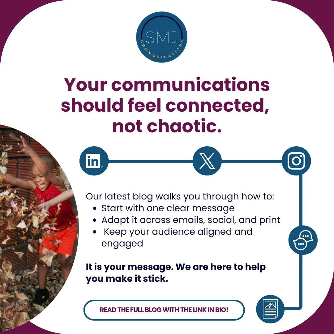 Your communications should feel connected, not chaotic.

In our latest blog, we break down how to:
-Start with one clear message
-Adapt it across emails, social, and print
-Keep your audience aligned and engaged

It is your message. We are here to he