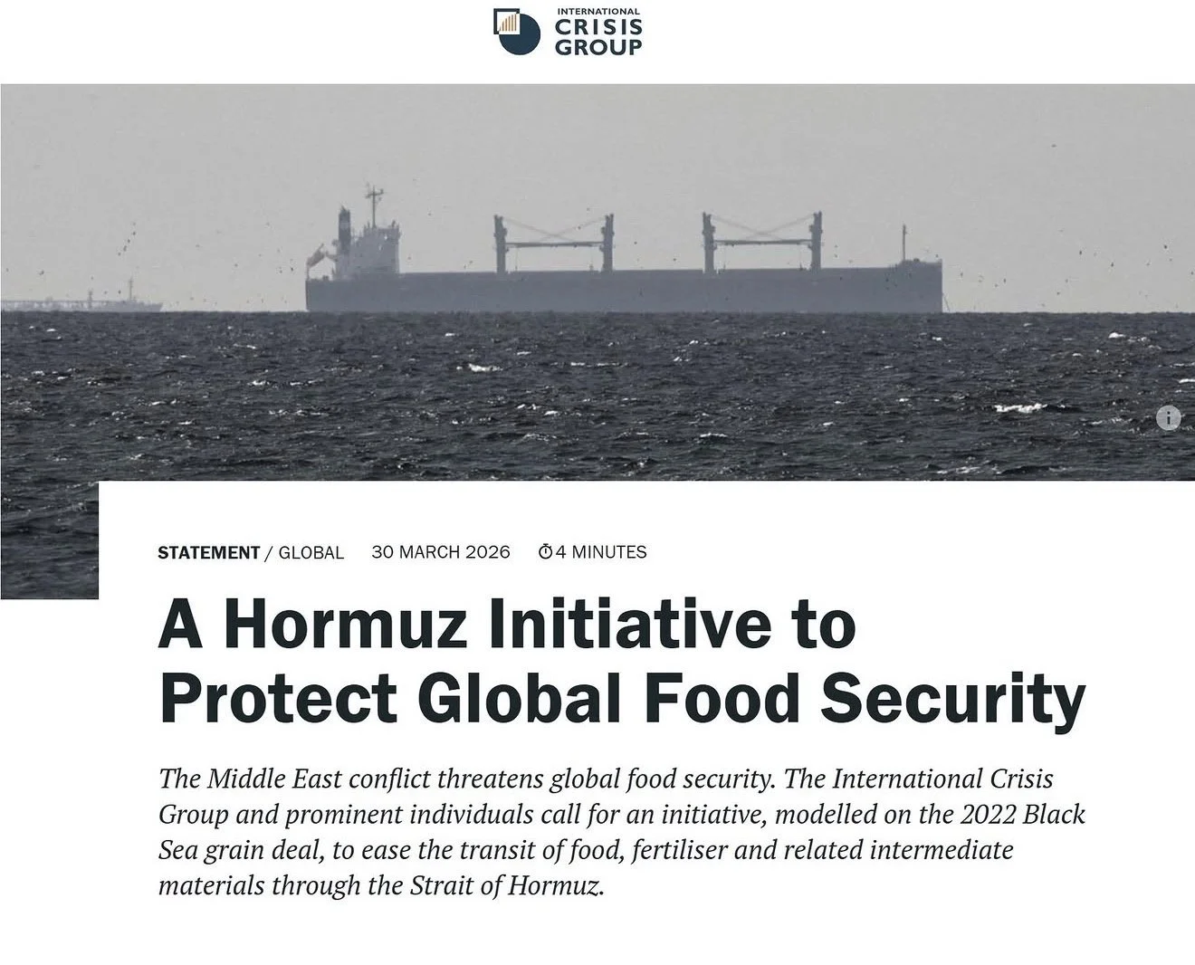 CACMR endorses the “Hormuz Initiative to Protect Global Food Security.” In light of escalating conflict in the Middle East