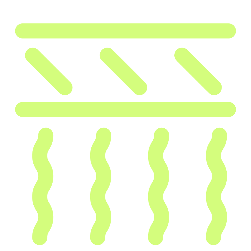 Diagram showing a drying process with three lines of steam or air rising from a surface.
