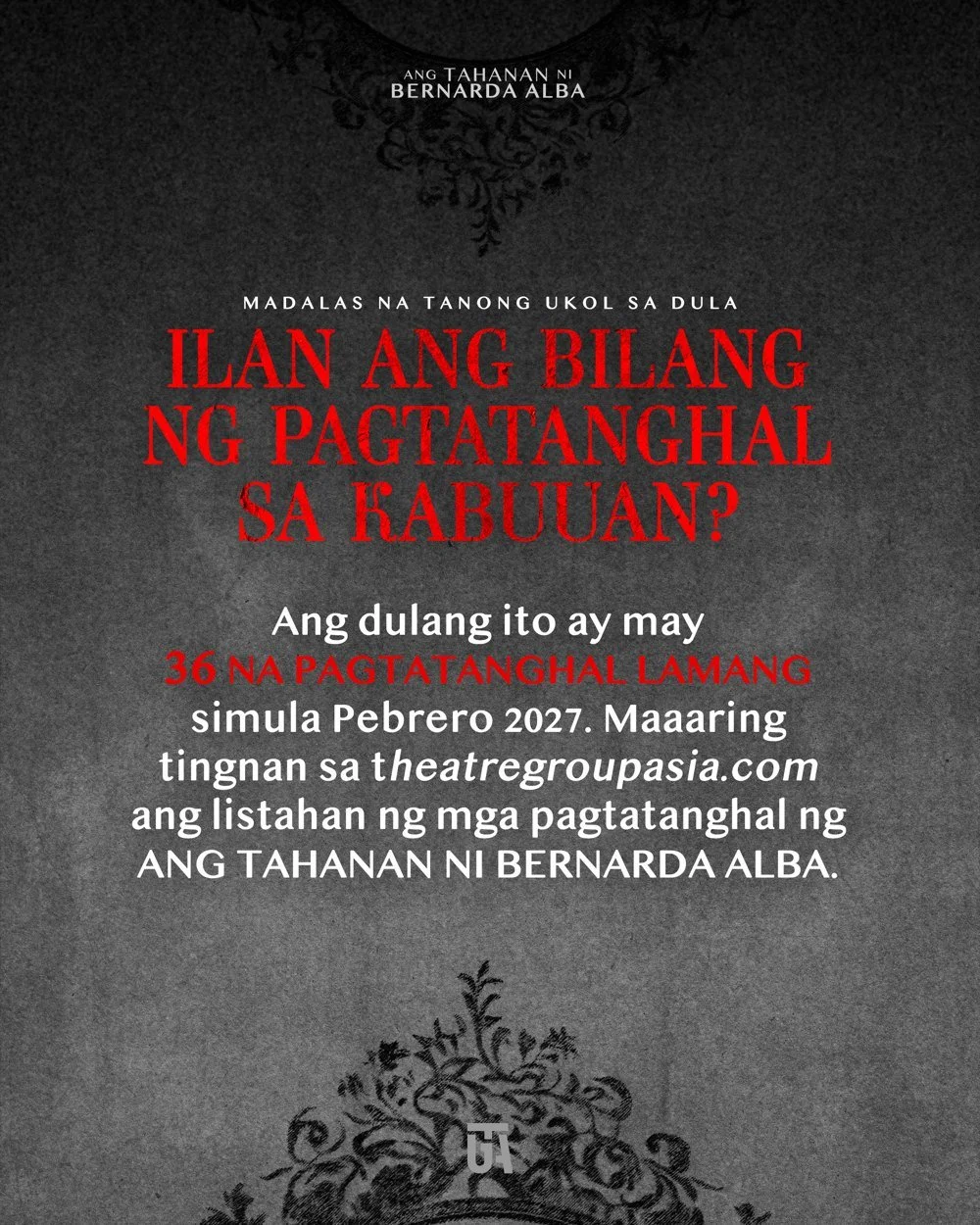 36 na pagtatanghal lamang simula Pebrero 2027.