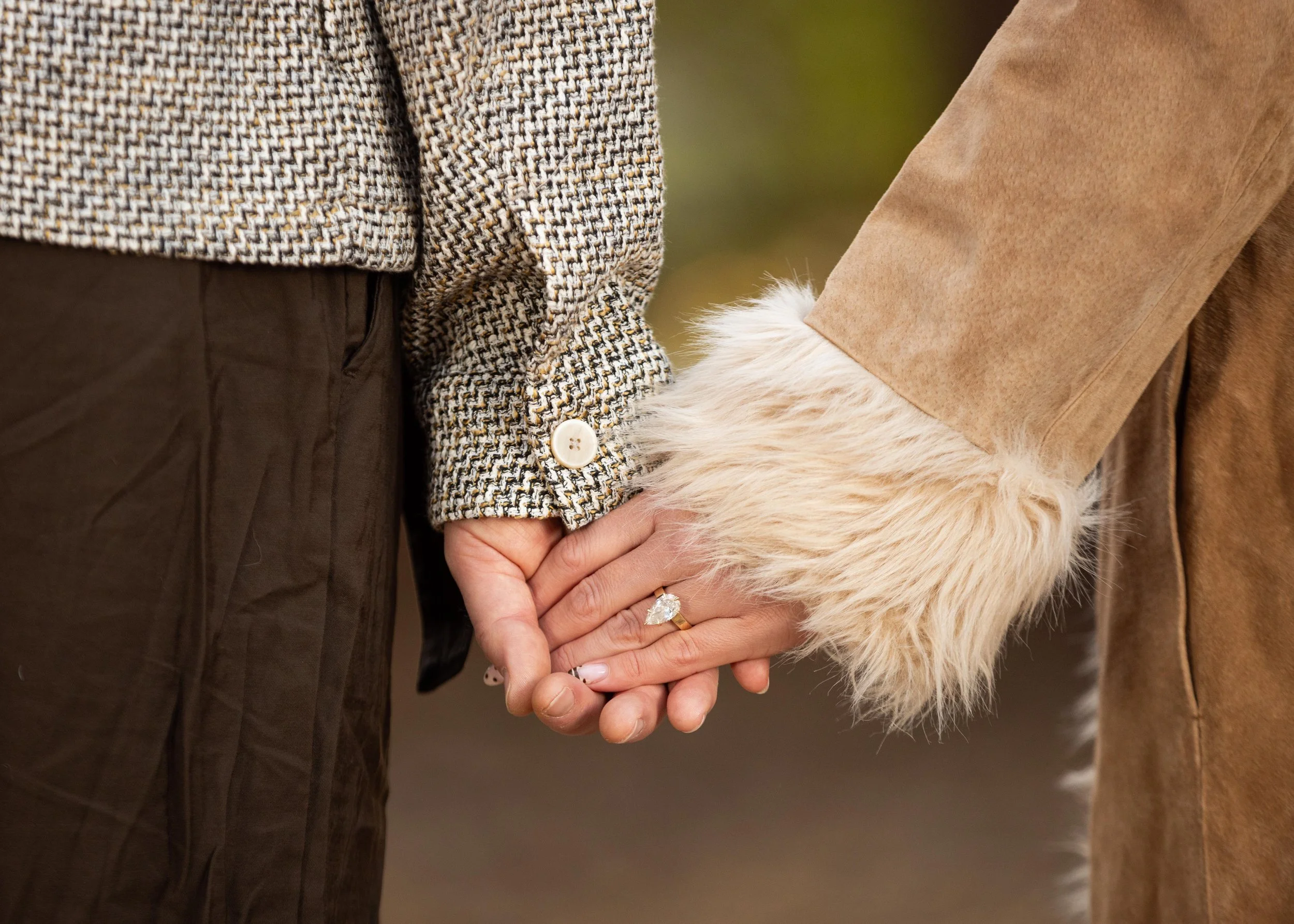 Close up of engagement ring during cinematic engagement session in southern utah.