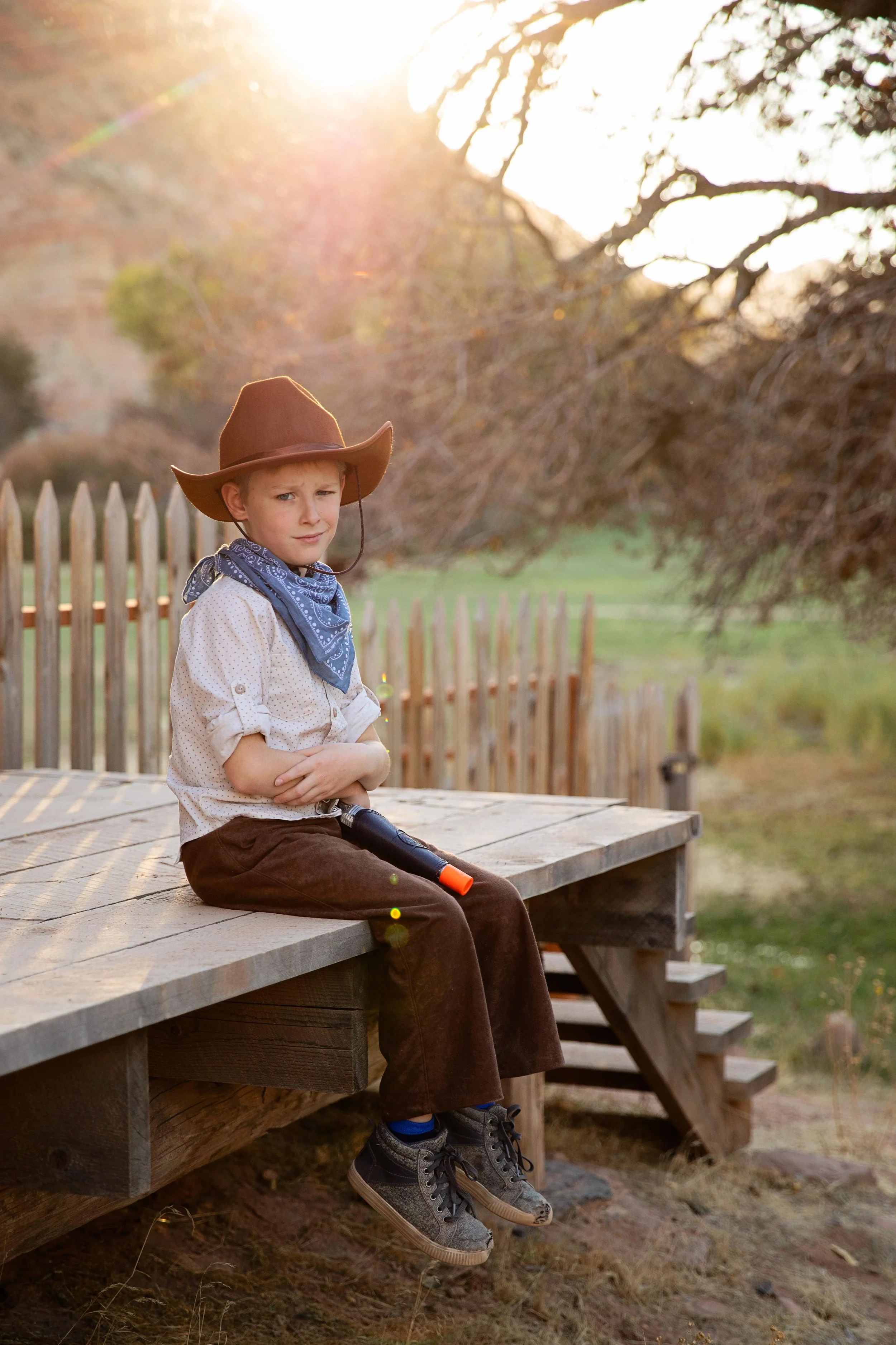 whimsical cow boy portrait in southern utah - Grafton pioneer ghost town.