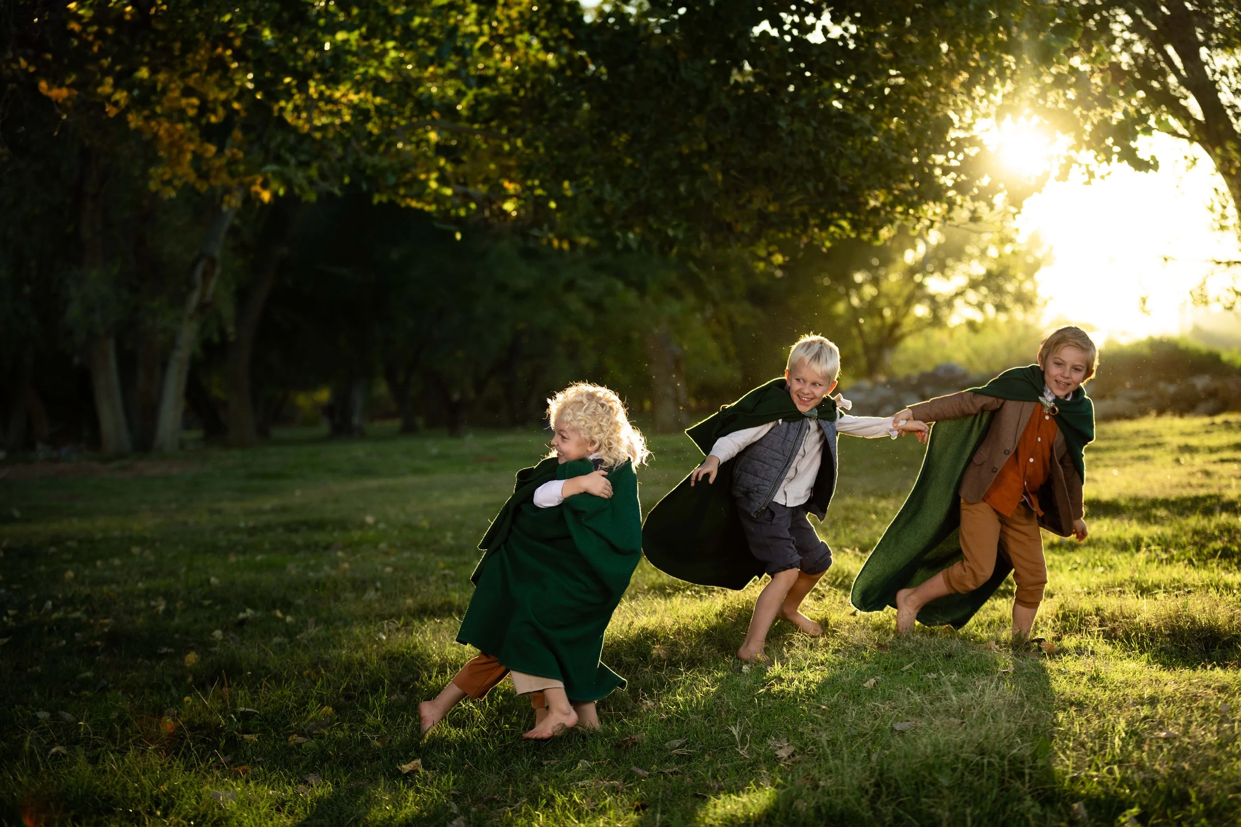 Little hobbits running through the kirkland field in washington utah.