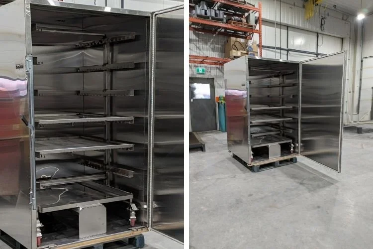FOOD GRADE MEAT SMOKER WITH ROLL OUT RACK FOR HANGING SAUSAGES