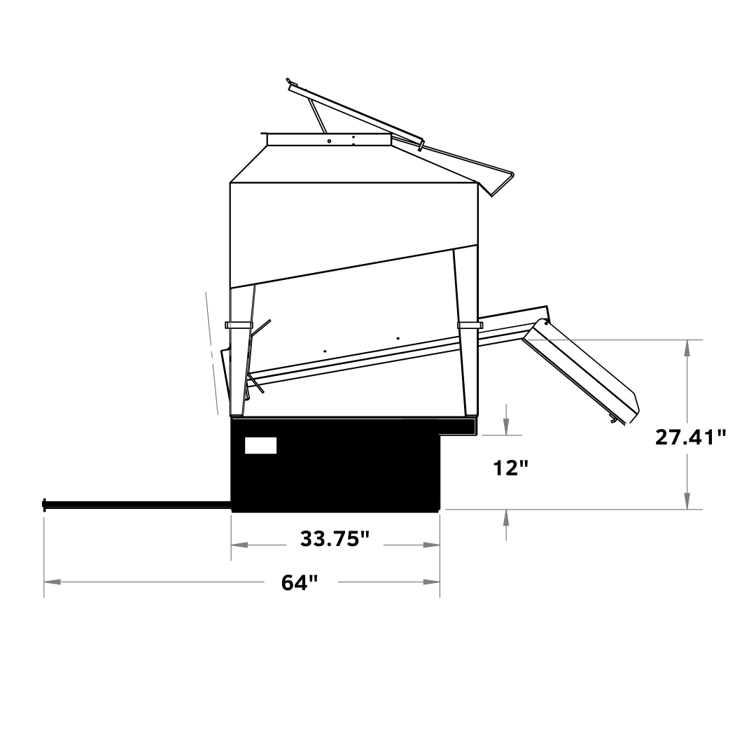 A technical drawing sowing the UTV15 feeder dimensions.