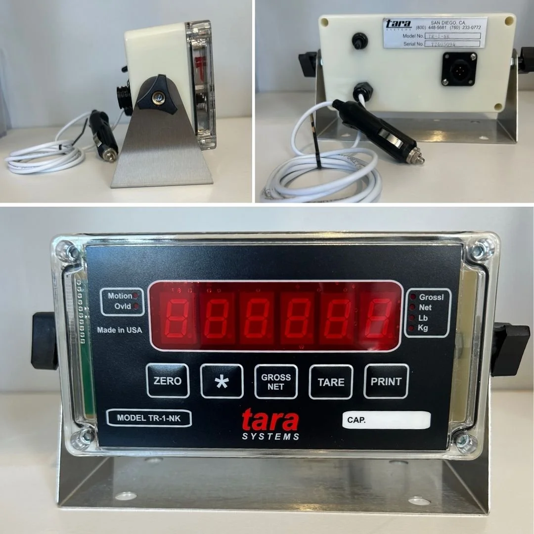 scale indicator for  feeder showing front, back and side  view