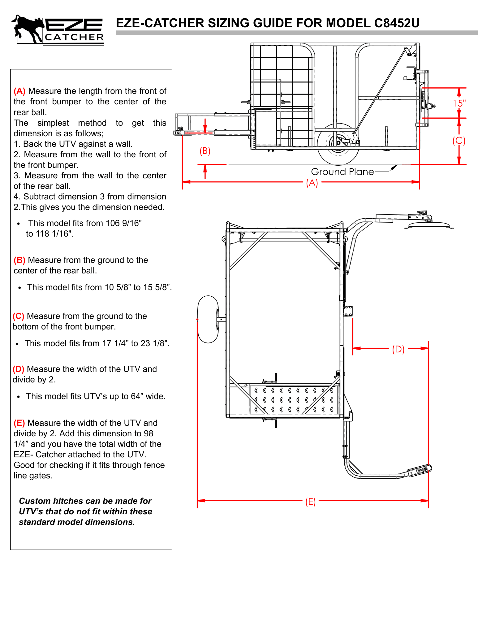 Instructions on how to measure a UTV to attach a calf catcher cage with a front bumper mount