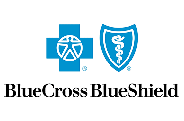 Blue Cross Blue Shield logo with a blue cross, snake and staff symbol, and the company name below