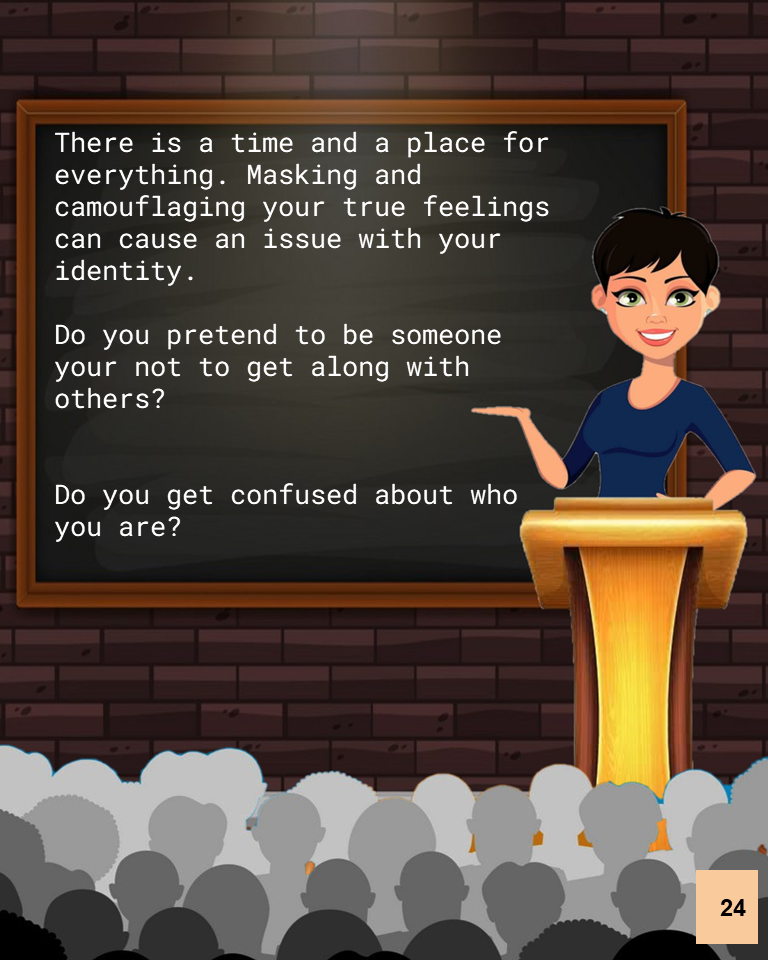masking and camouflaging are described as tools used to get along with others, but they come with significant emotional and psychological risks.  While these behaviors are often used as survival strategies.