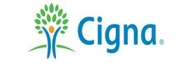 Cigna logo with a stylized green and blue tree icon and the word 'Cigna' in blue text.