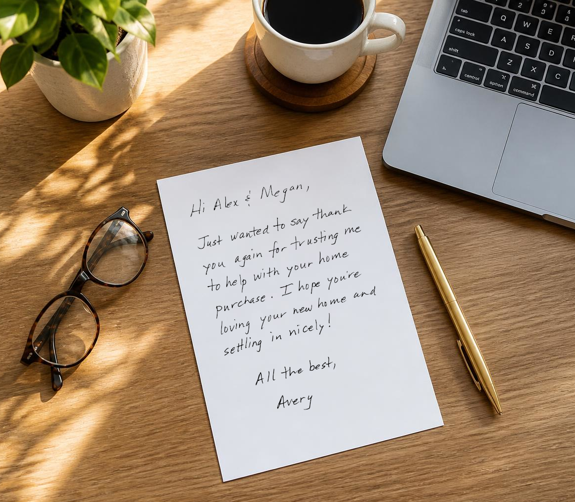 Handwritten note to real estate clients