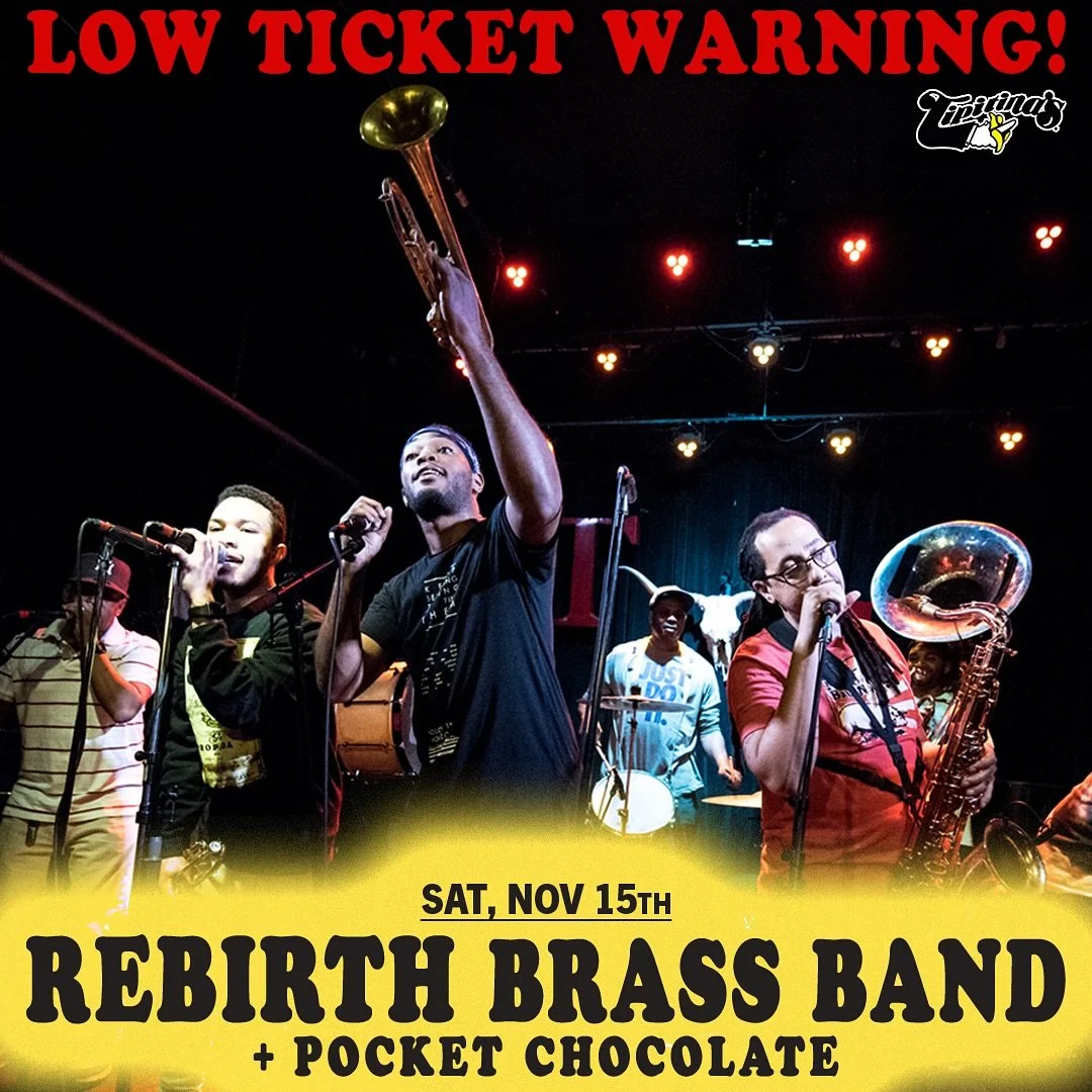 🚨LOW TICKET WARNING!🚨

There are less than 300 tickets left so be sure to snag yours before it&rsquo;s too late yall! Mark your calendars and we&rsquo;ll see yall there @tipitinas 🍫
.
.
.
.
.
.
#neworleans #nola #neworleansmusic #nolamusic #pocket