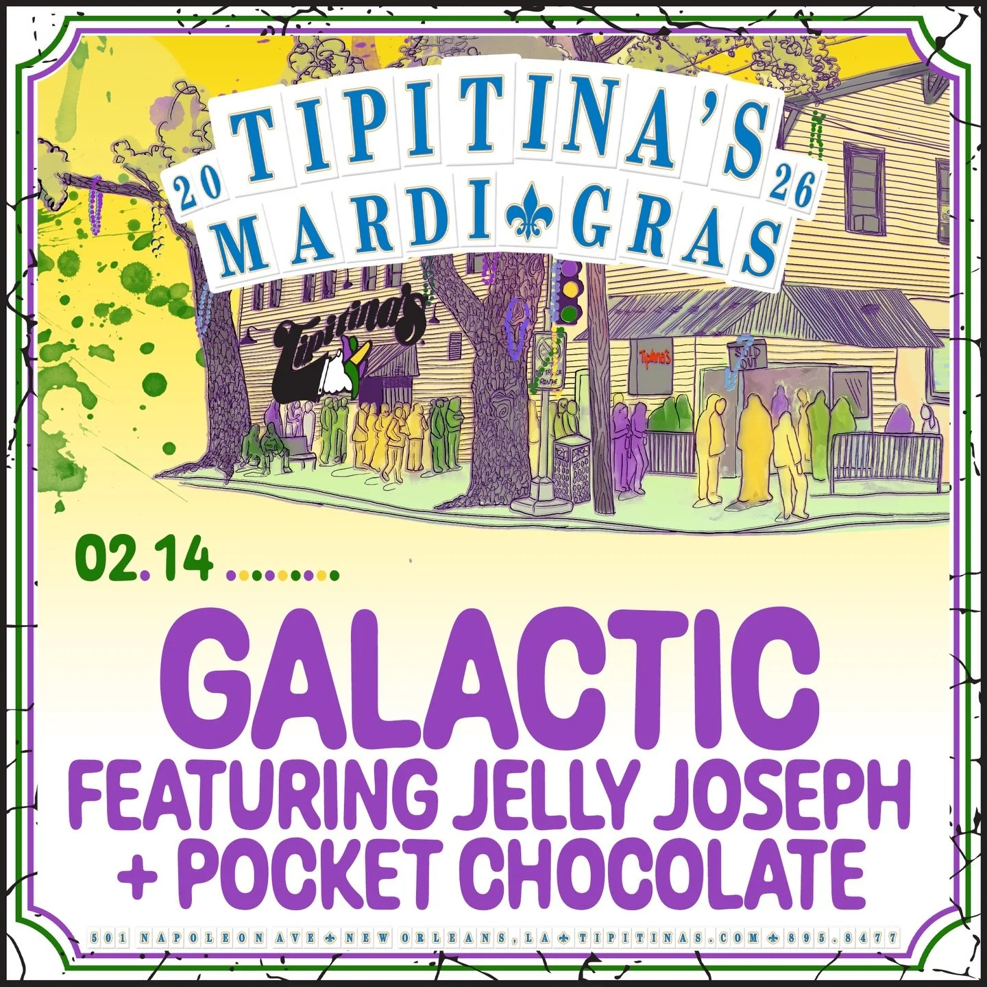 Find us @tipitinas on Endymion Saturday opening up for the hometown legends @galacticfunknola 🥳🍫

We couldn&rsquo;t be more excited y&rsquo;all! Happy Mardi Gras!!
.
.
.
.
.
.
#neworleans #mardigras #pocketchocolate #galactic #tipitinas
