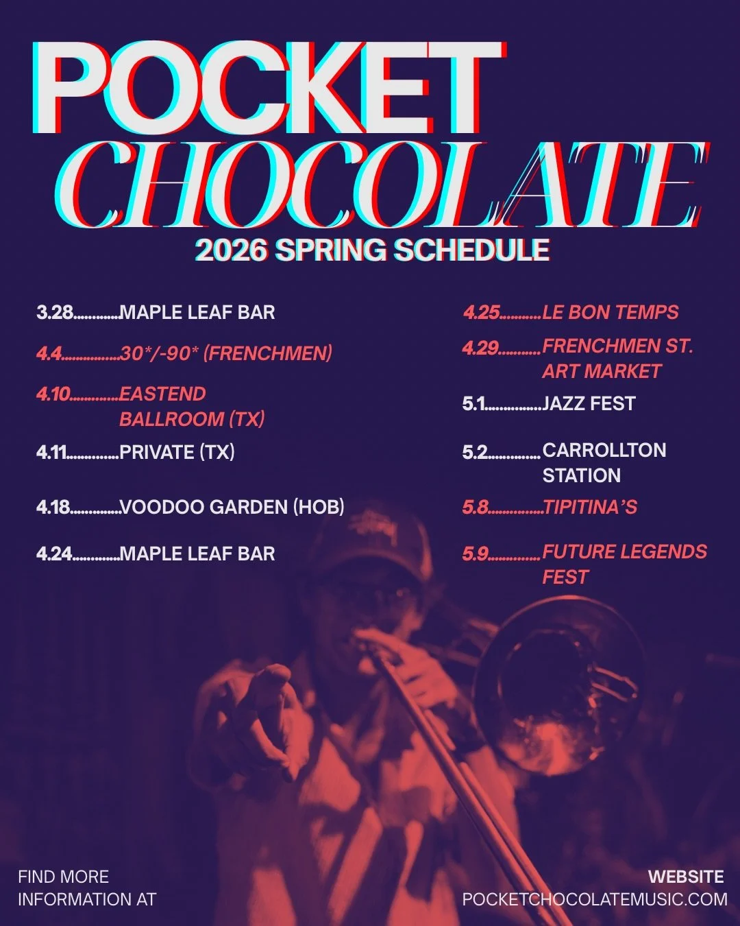 Springin&rsquo; a couple dates on ya&hellip;See yall tonight at the leaf🍁
📸 @eugenebellauphotos 
.
.
.
.
.
.
#neworleans #pocketchocolate #livemusic #neworleansmusic #festivalseason