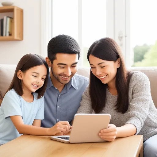 Family using a tablet to sell extra diabetic supplies online and receive payment by cash or their preferred method.