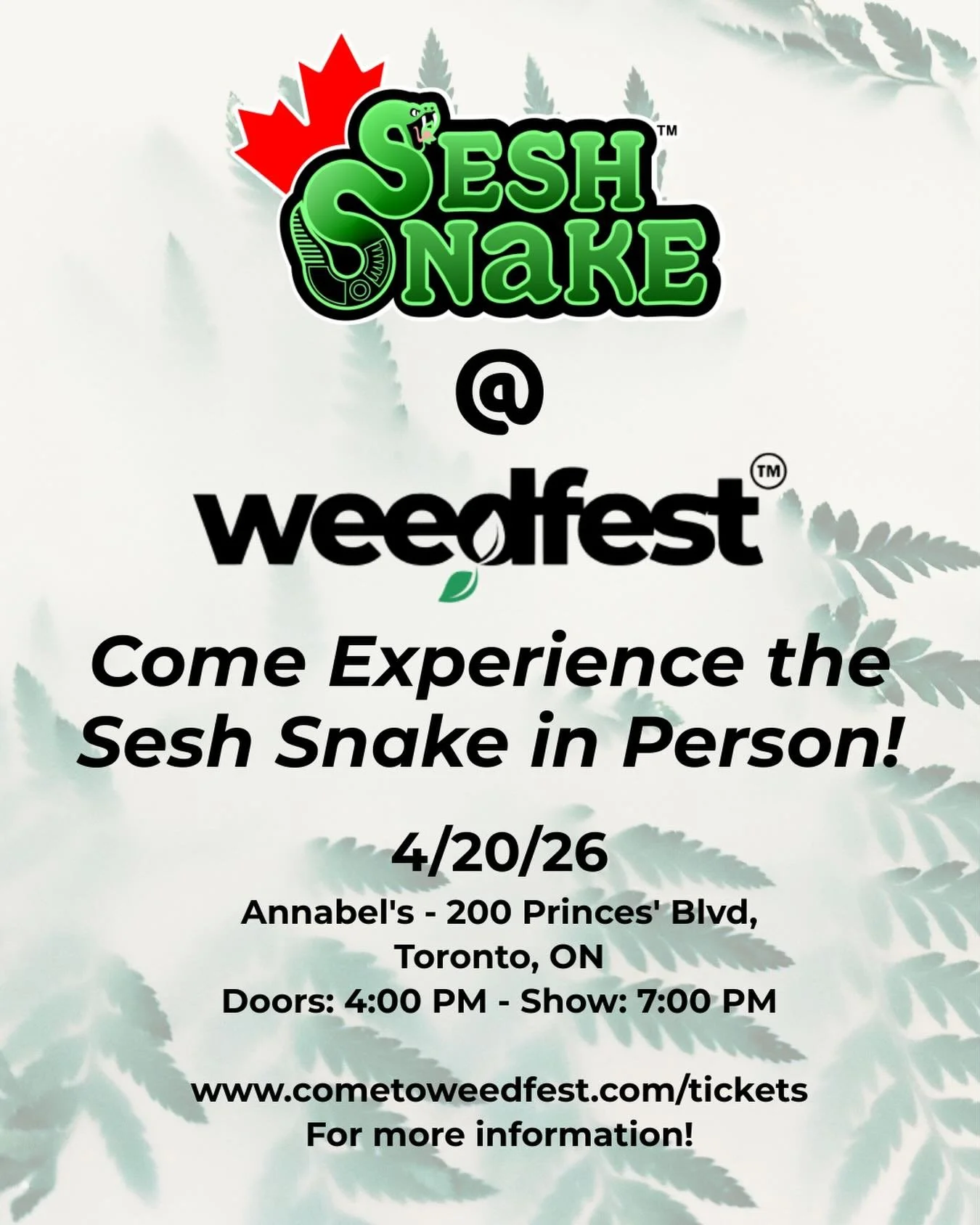 Headliner Performances and a full 420 experience 🐍🔥get your tickets today! https://www.cometoweedfest.com
