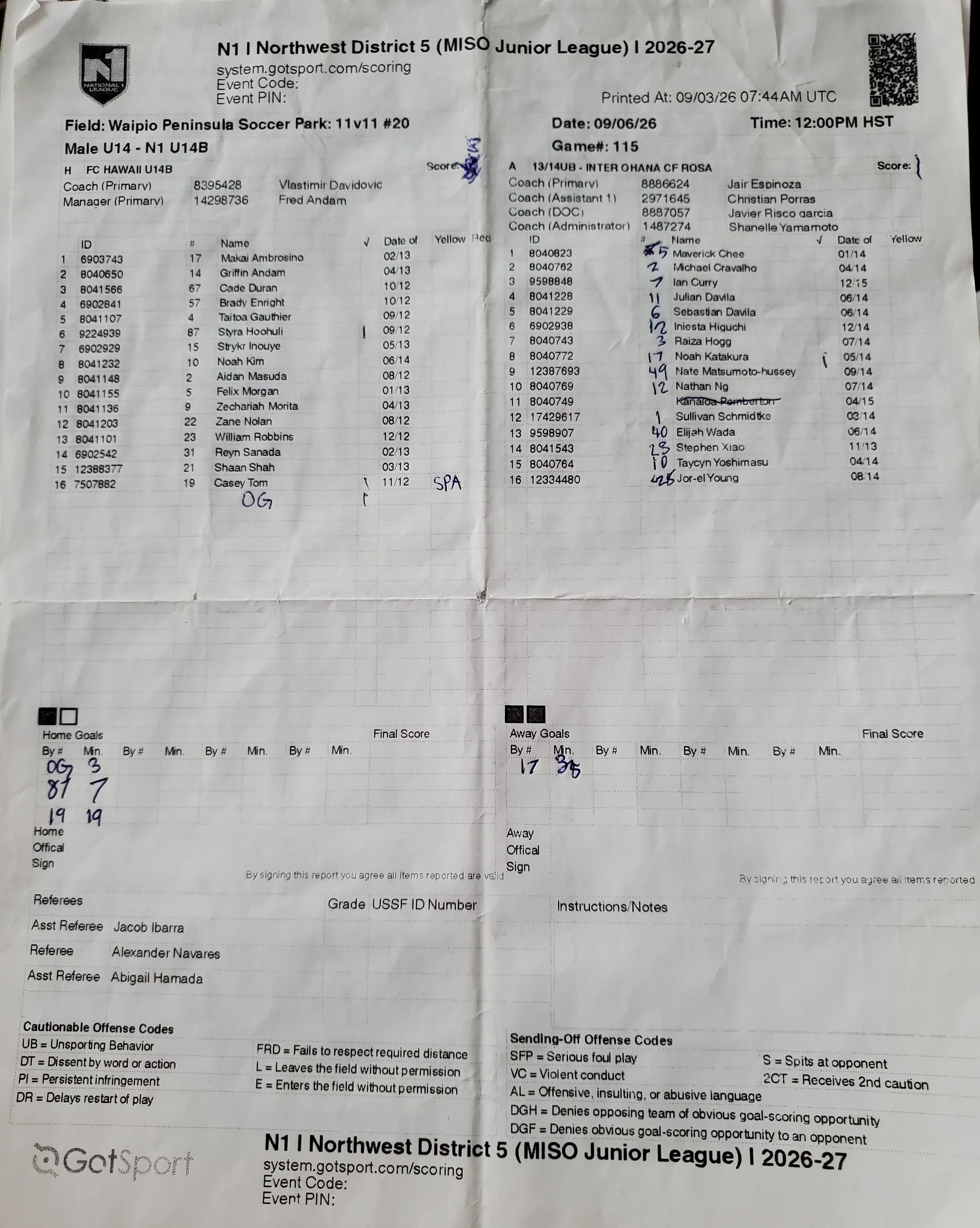 U14B N1 9/6/26 Game 115