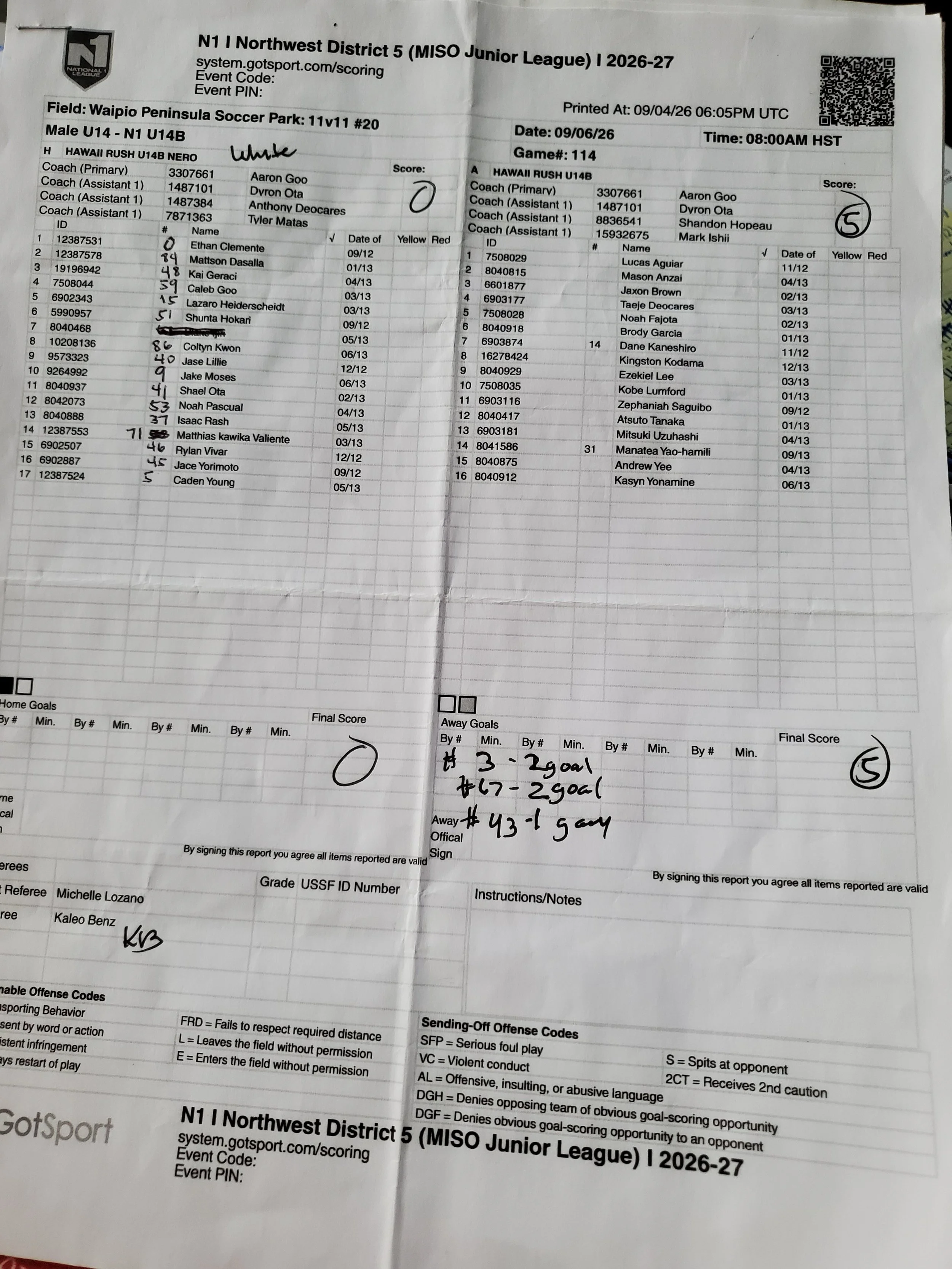 U14B N1 9/6/26 Game 114
