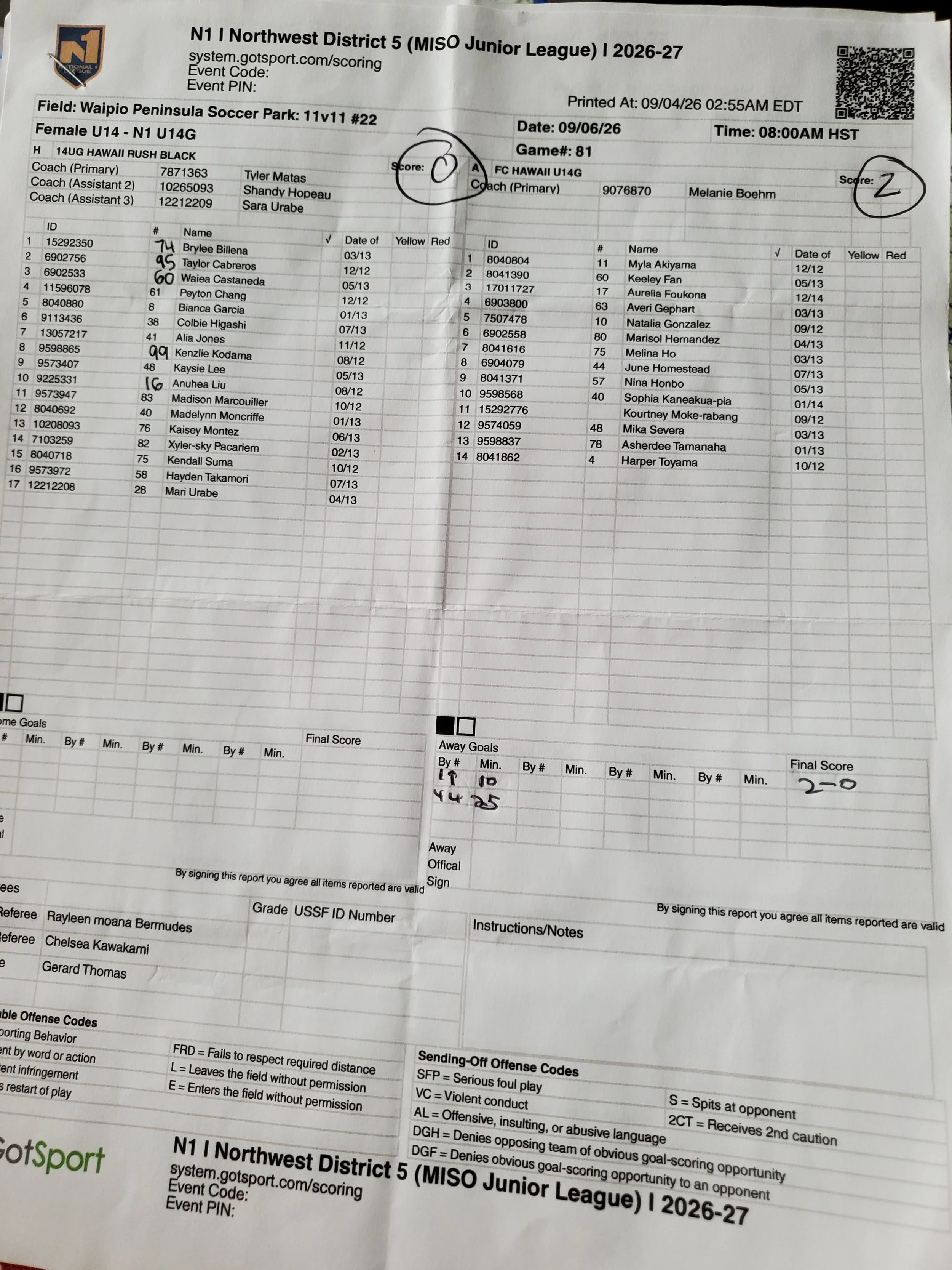 U14G N1 9/6/26 Game 81