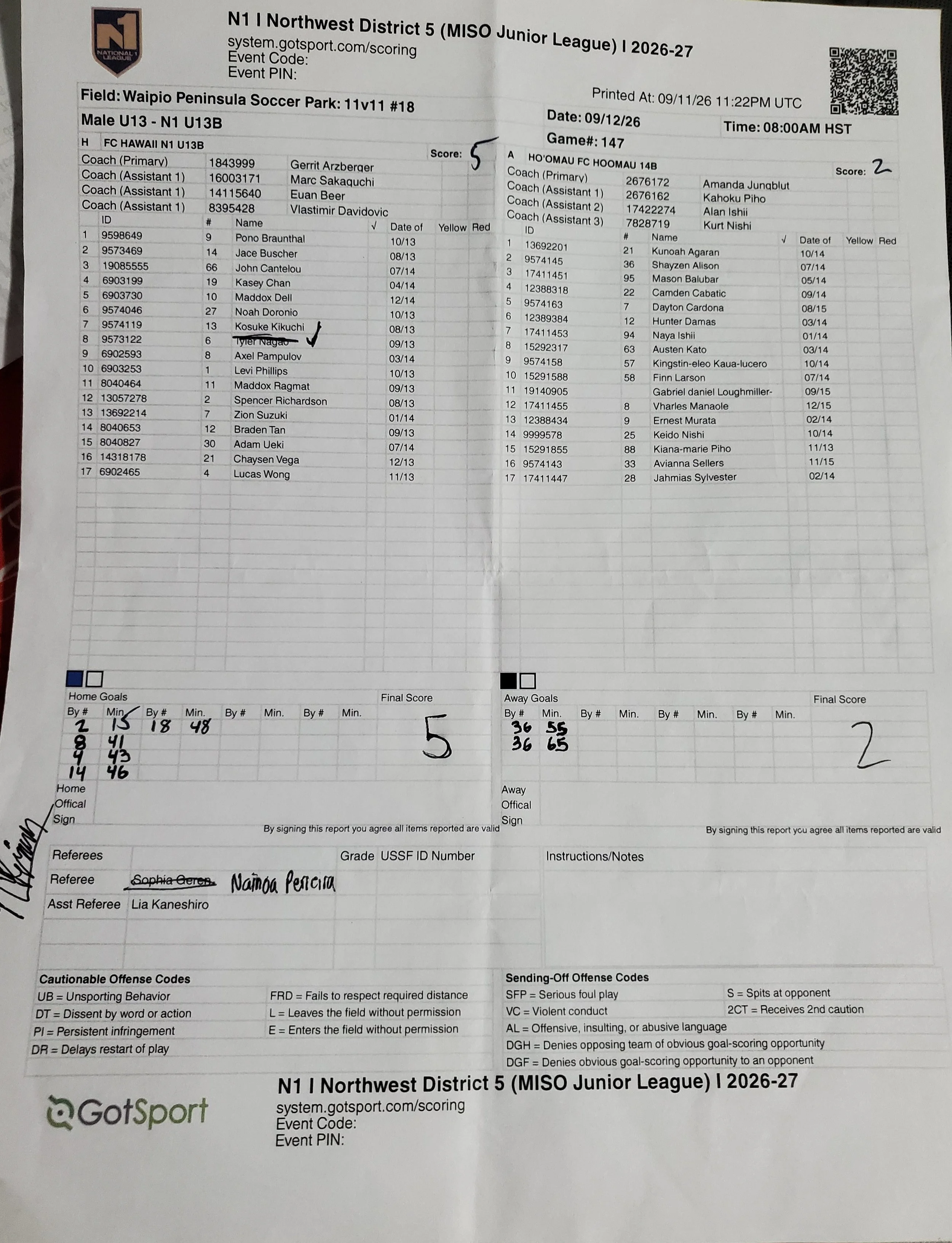 U13B N1 9/12/26 Game 147