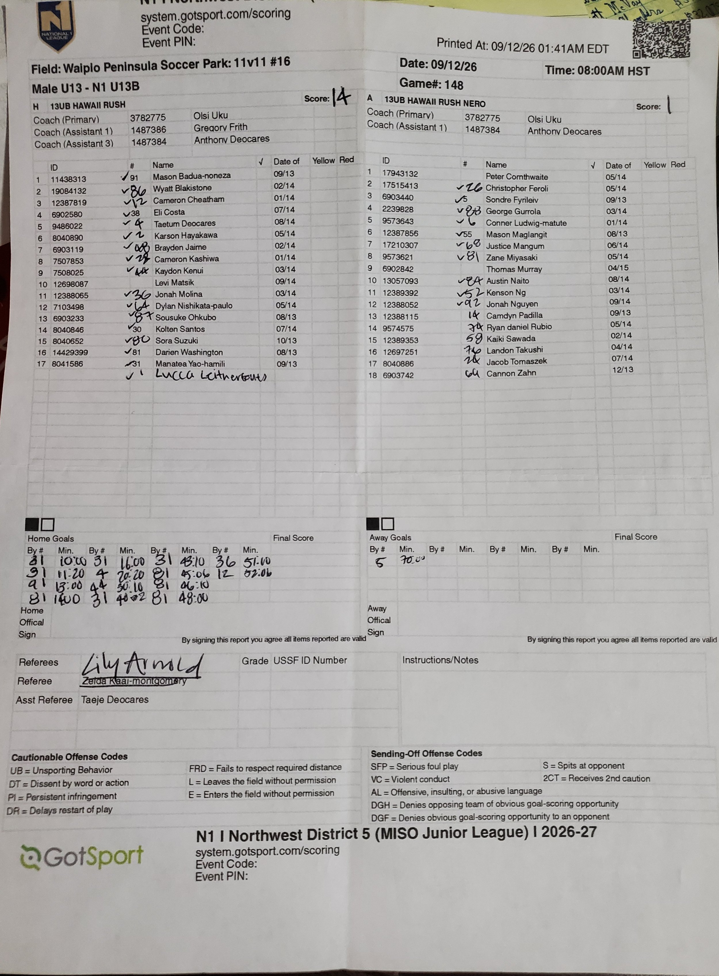 U13B N1 9/12/26 Game 148