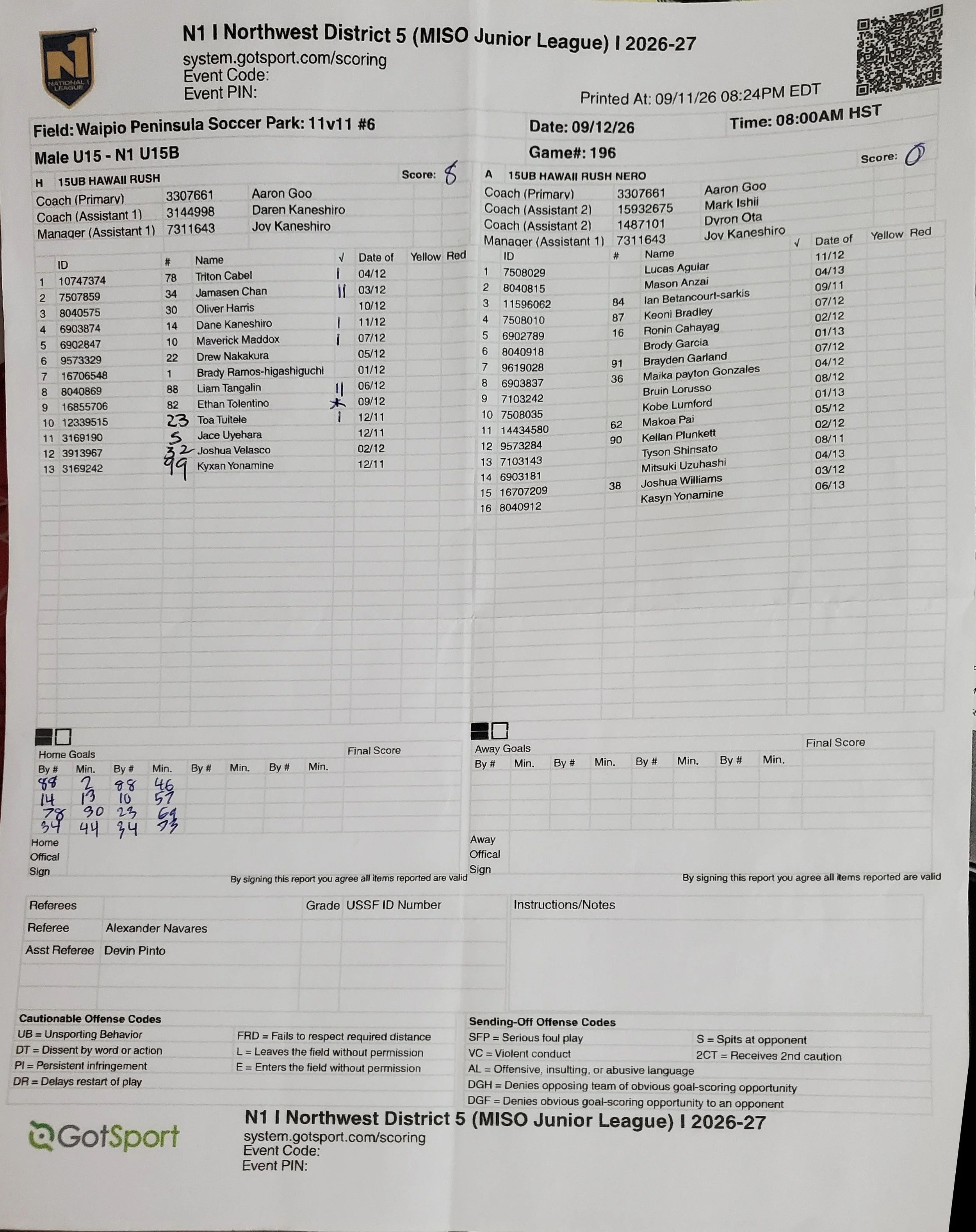 U15B N1 9/12/26 Game 196