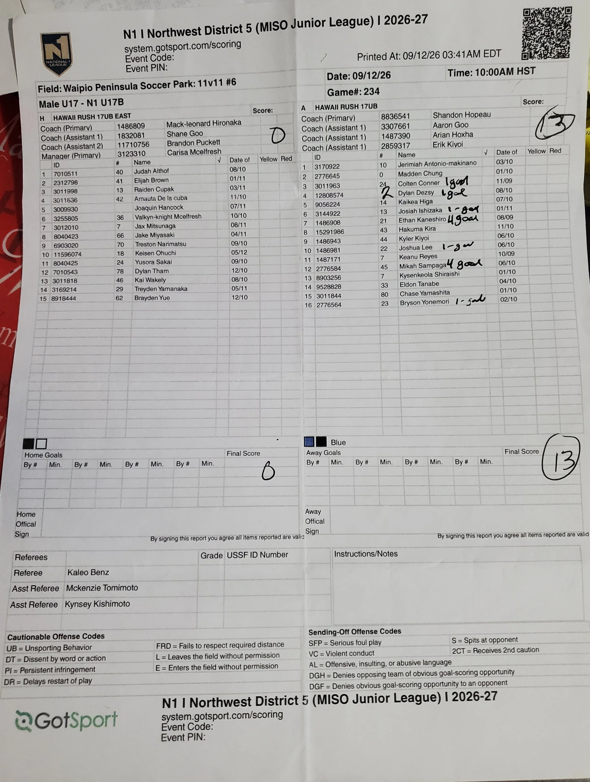 U17B N1 9/12/26 Game 234