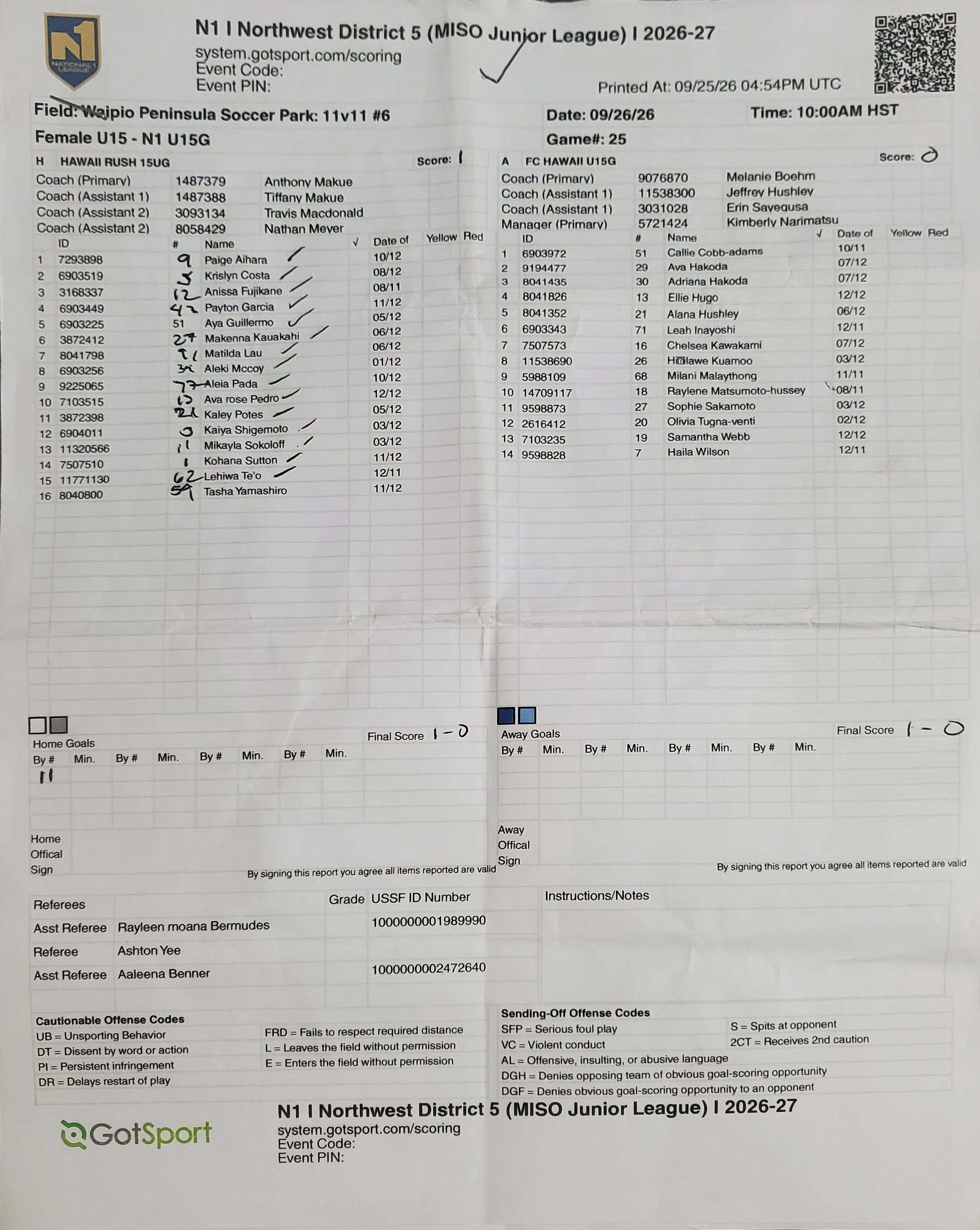 9/26/26 Game 25