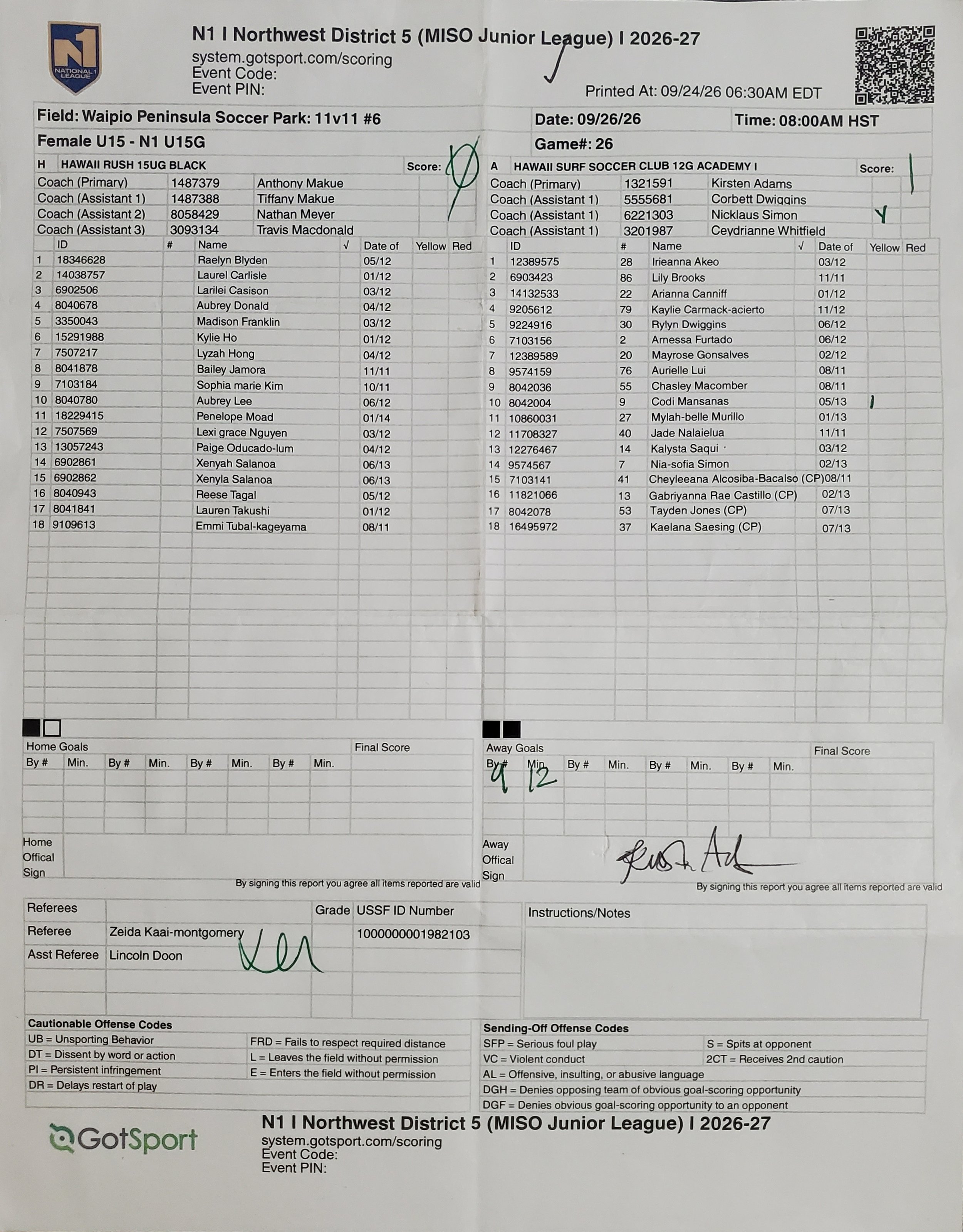 9/26/26 Game 26