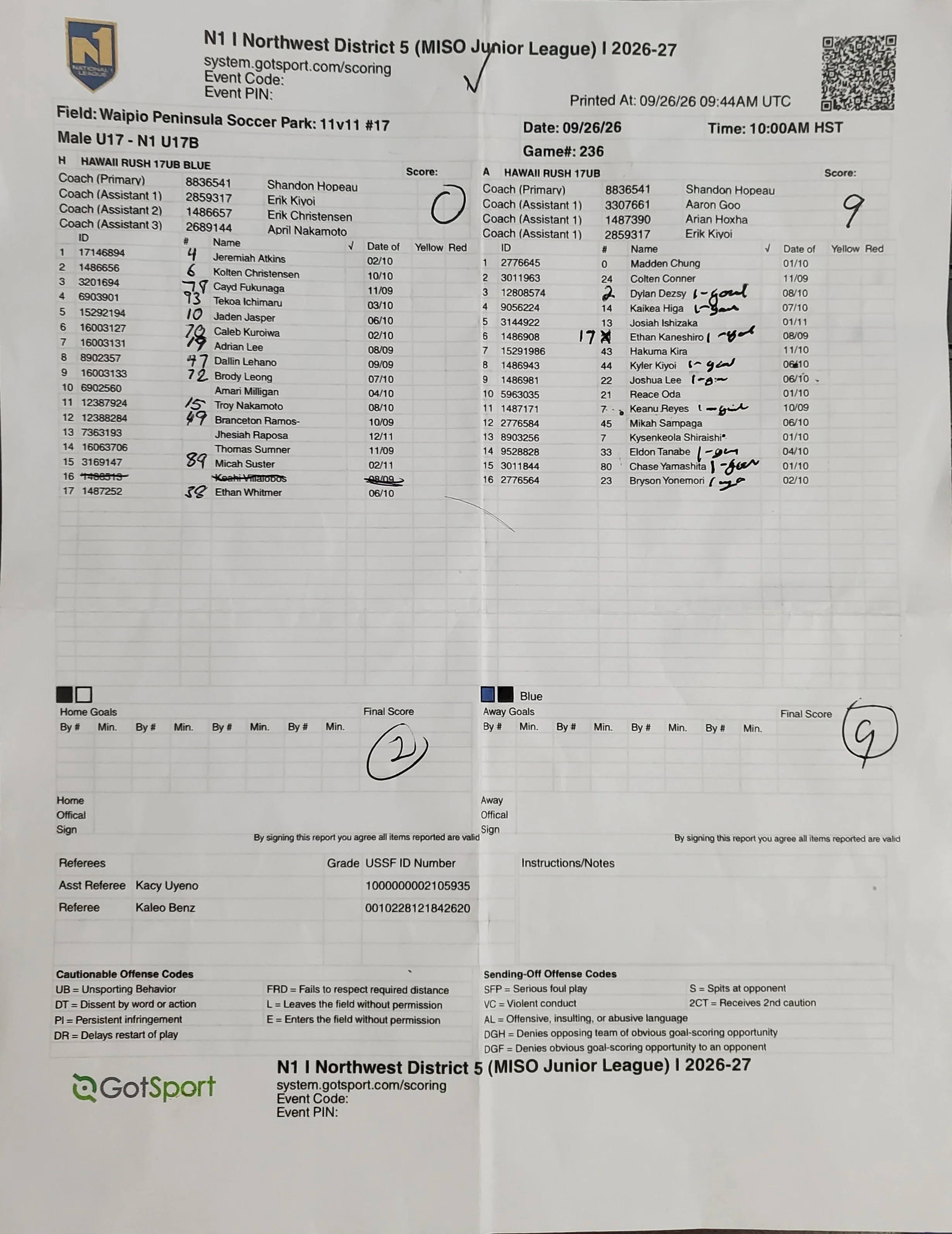 9/26/26 Game 236