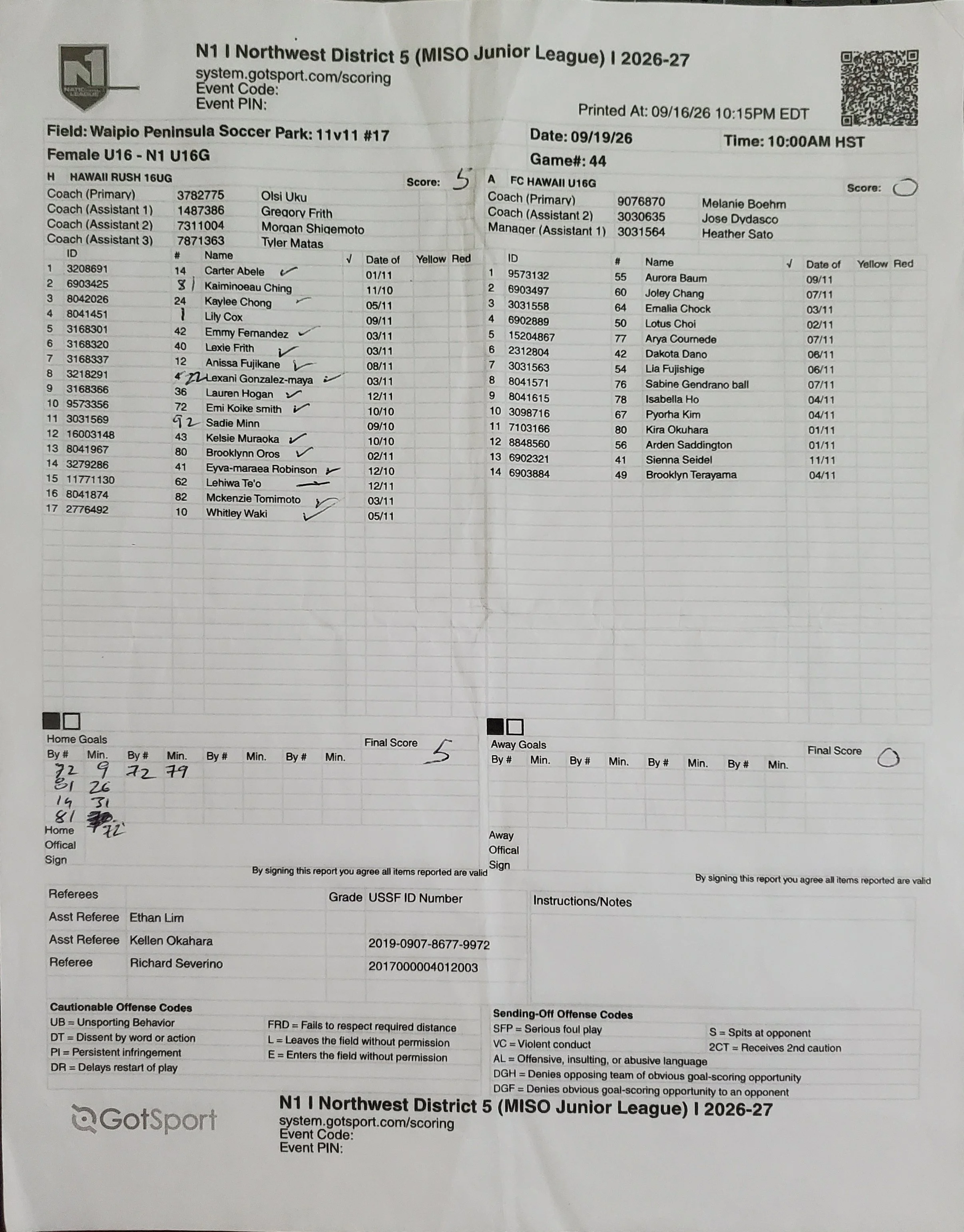 N1 9/19/26 Game 44