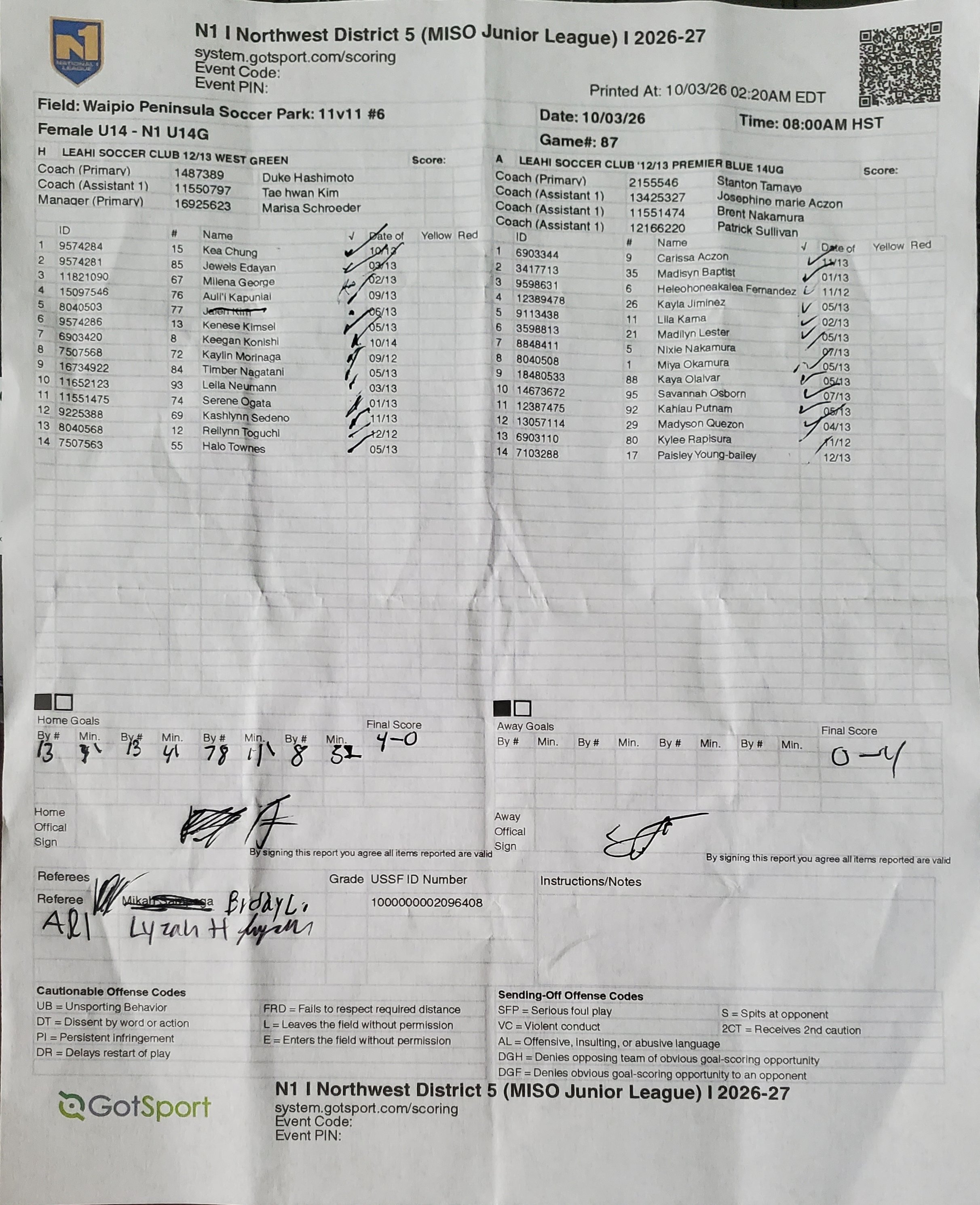 N1 10/3/26 Game 87