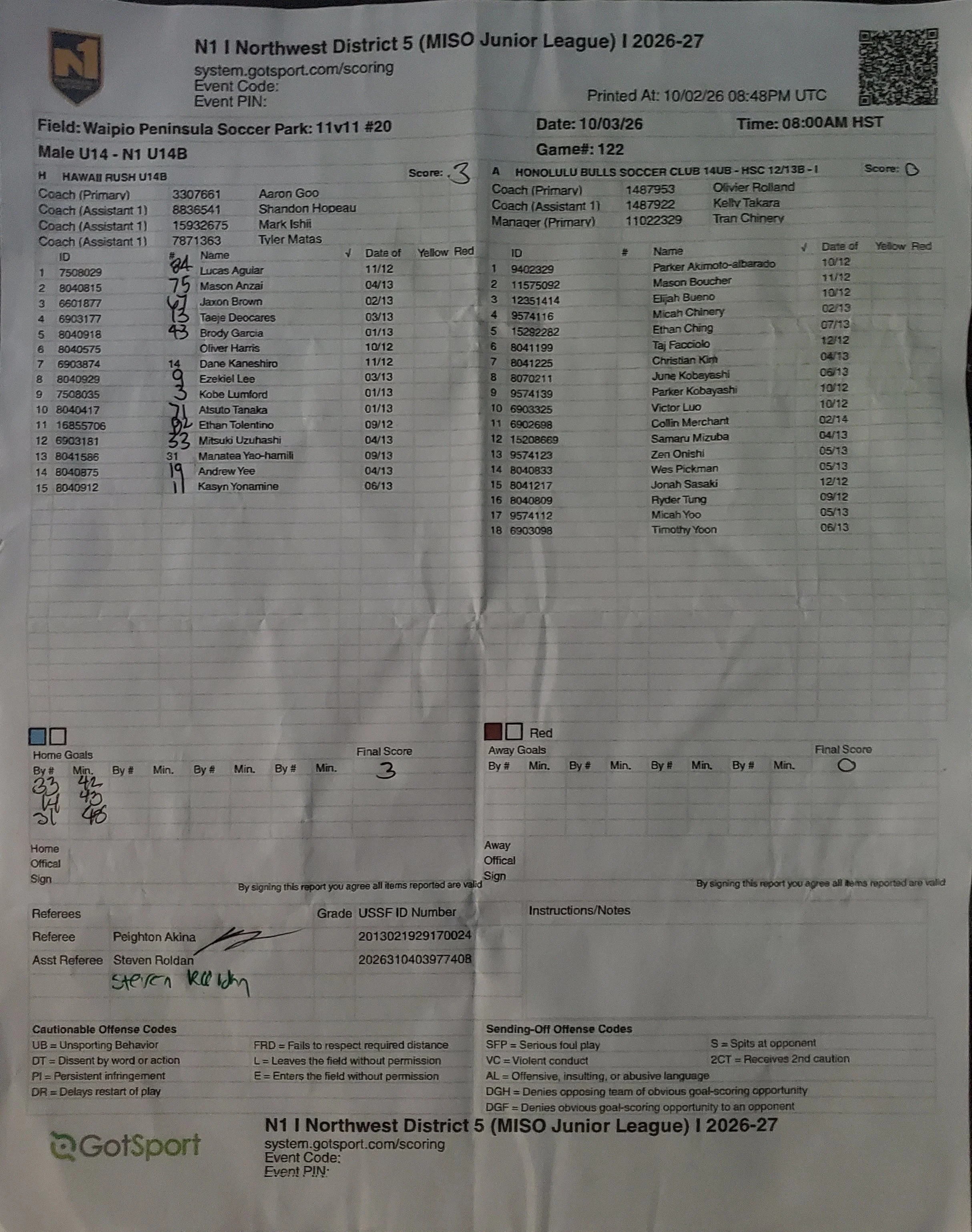 N1 10/3/26 Game 122