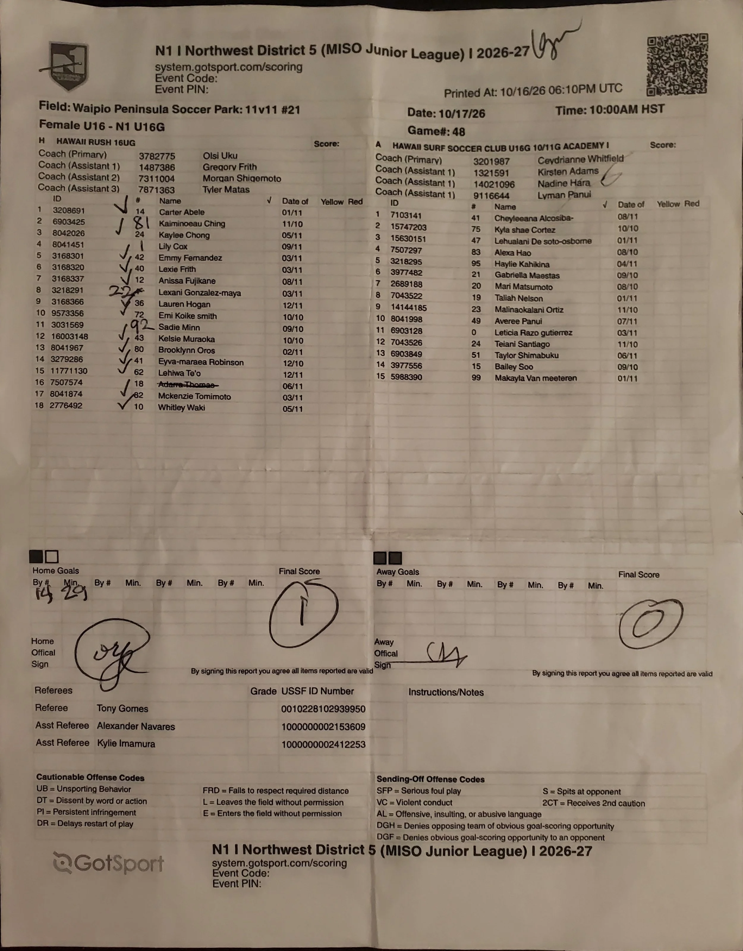 N1 U16G Game 48