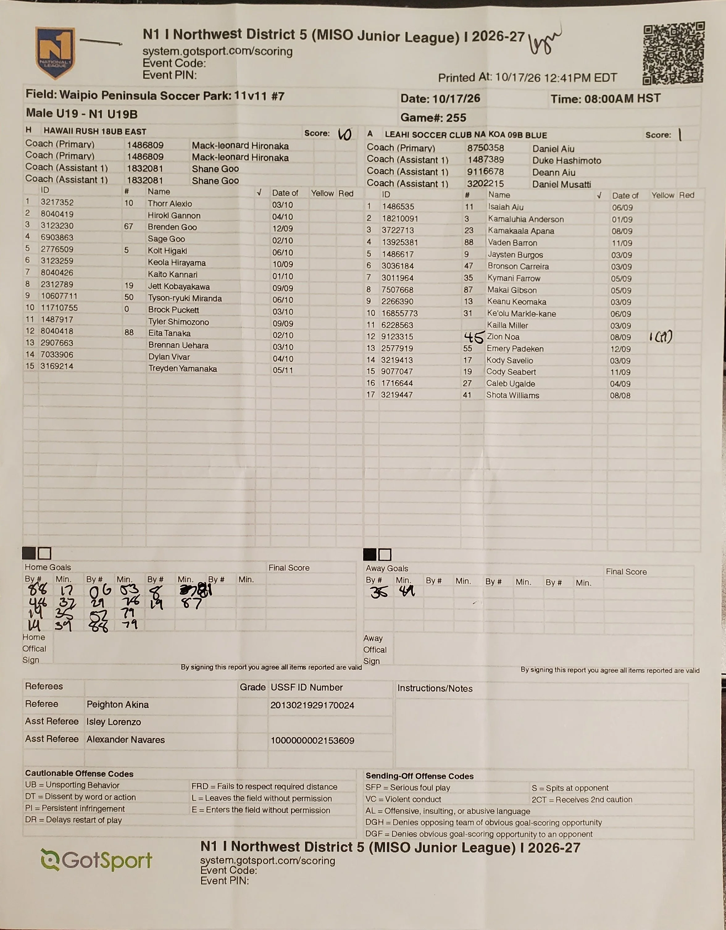 N1 U19B Game 255