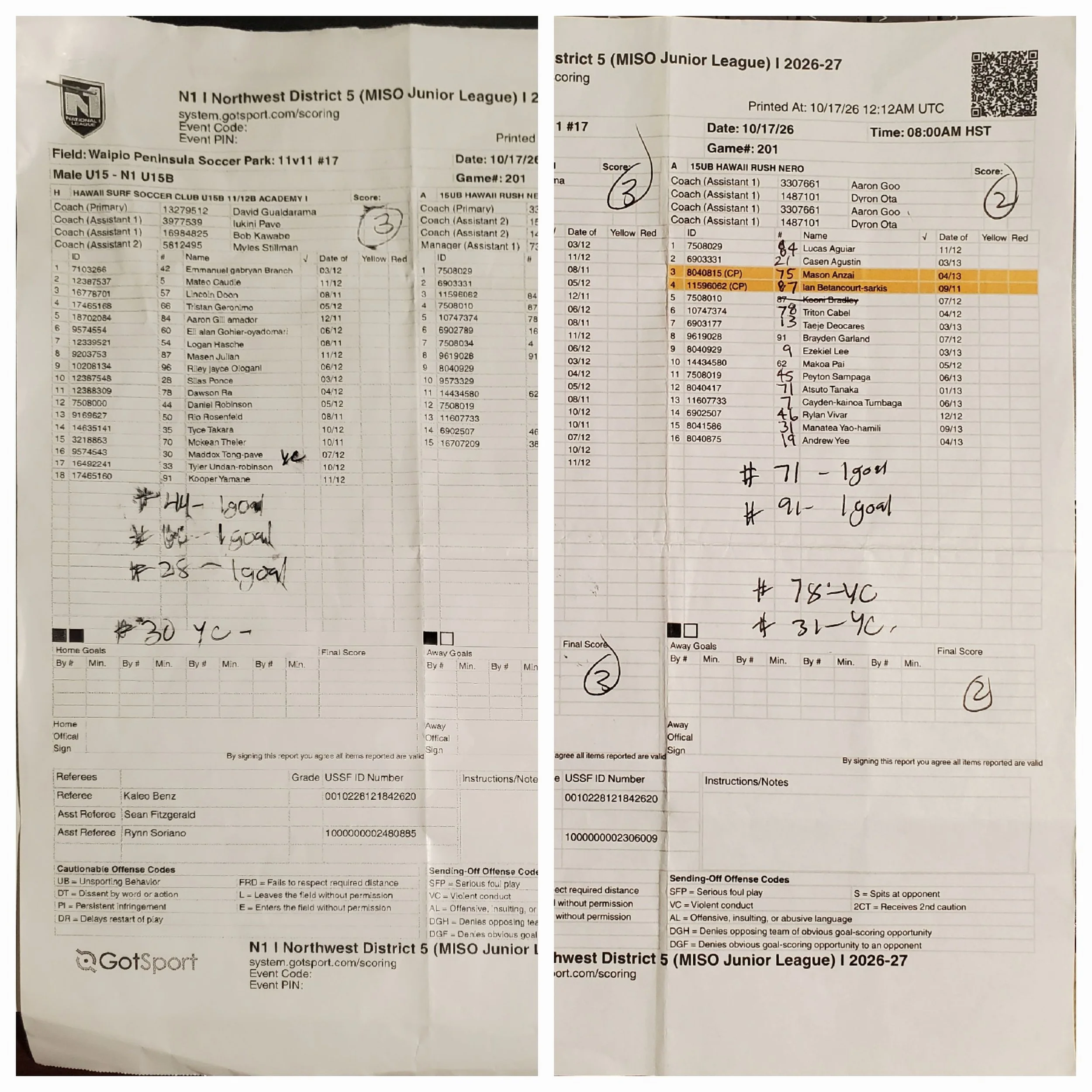 N1 U15B Game 201