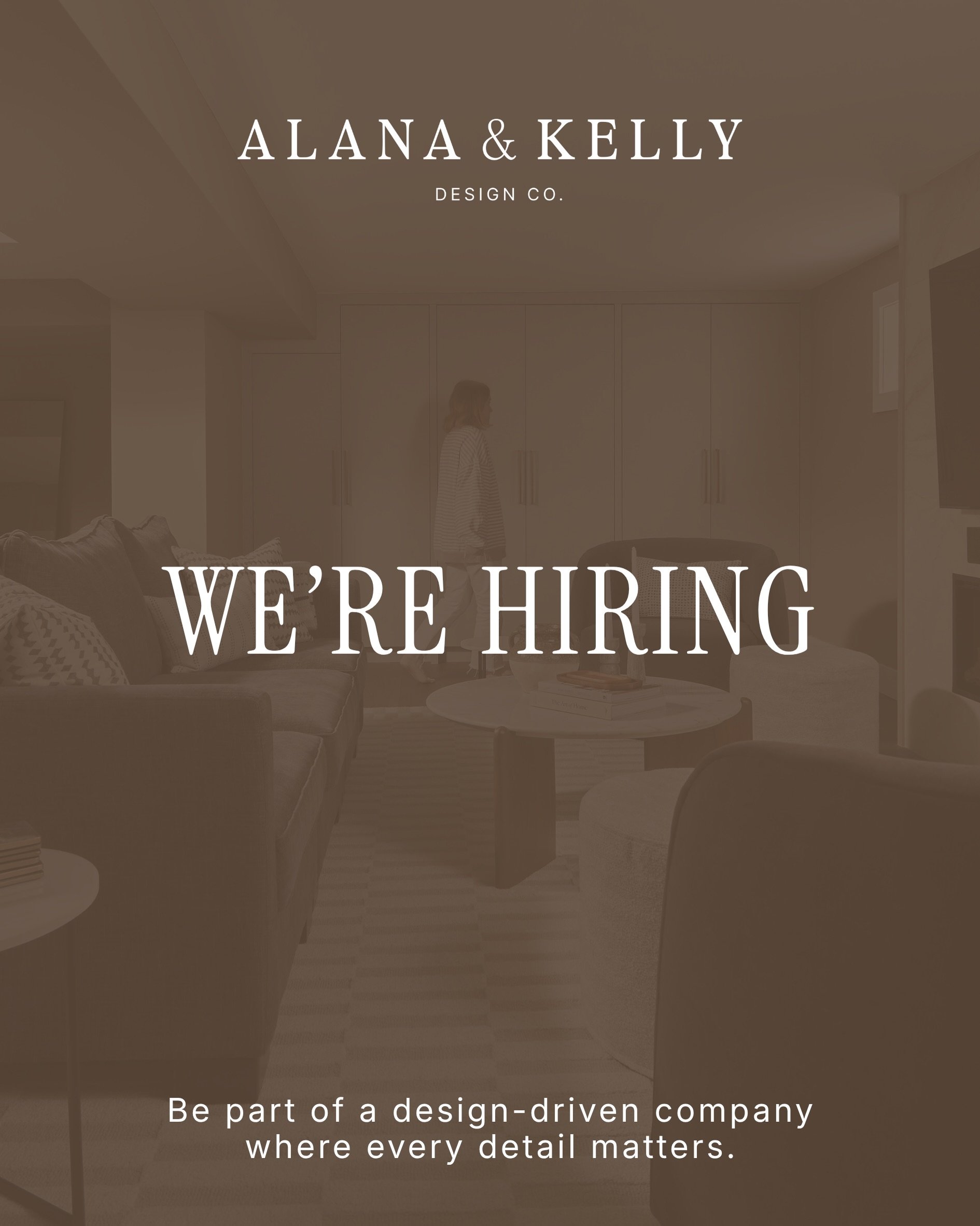 We&rsquo;re growing our team!

Alana + Kelly Design Co. is looking for a Senior Architectural Technician/Technologist to join us full time in our Georgetown office.

We&rsquo;re looking for someone with 7+ years of experience in residential projects 