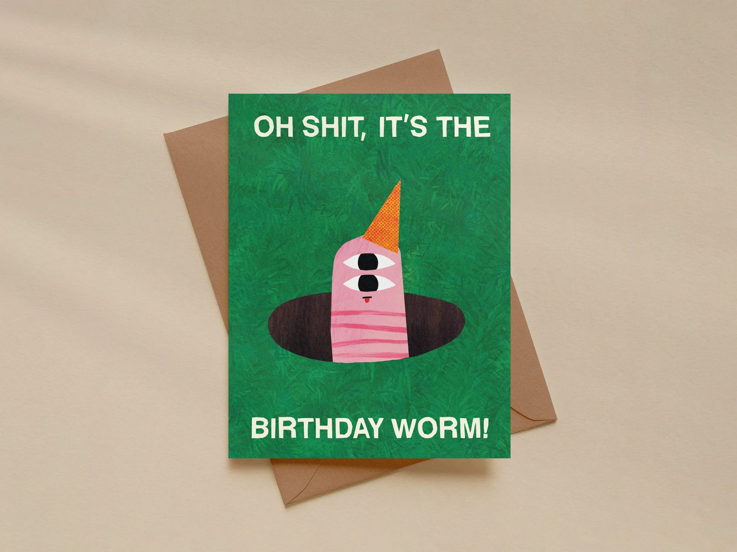 Funny Birthday Worm Greeting Card – Illustrated Whimsical Card