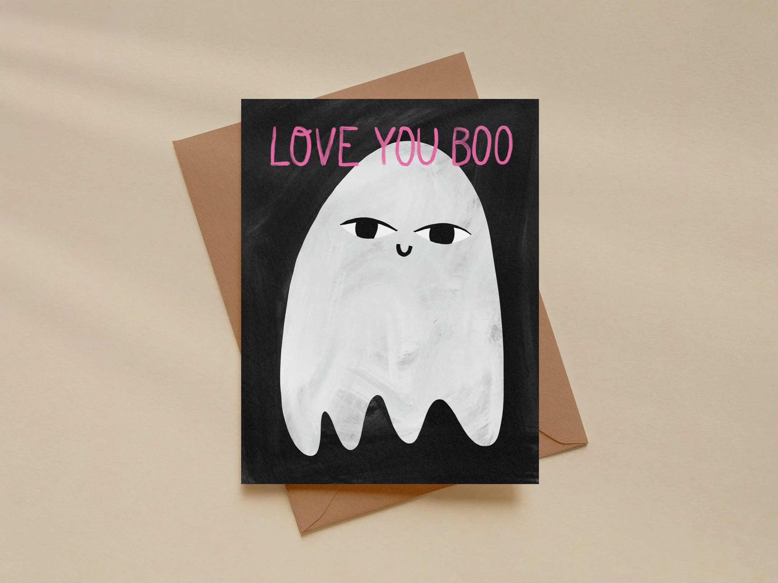 Love You Boo Card — Cute Ghost Pun Greeting Card, Halloween or Everyday Love Card, Blank Inside, 5.5x4.25