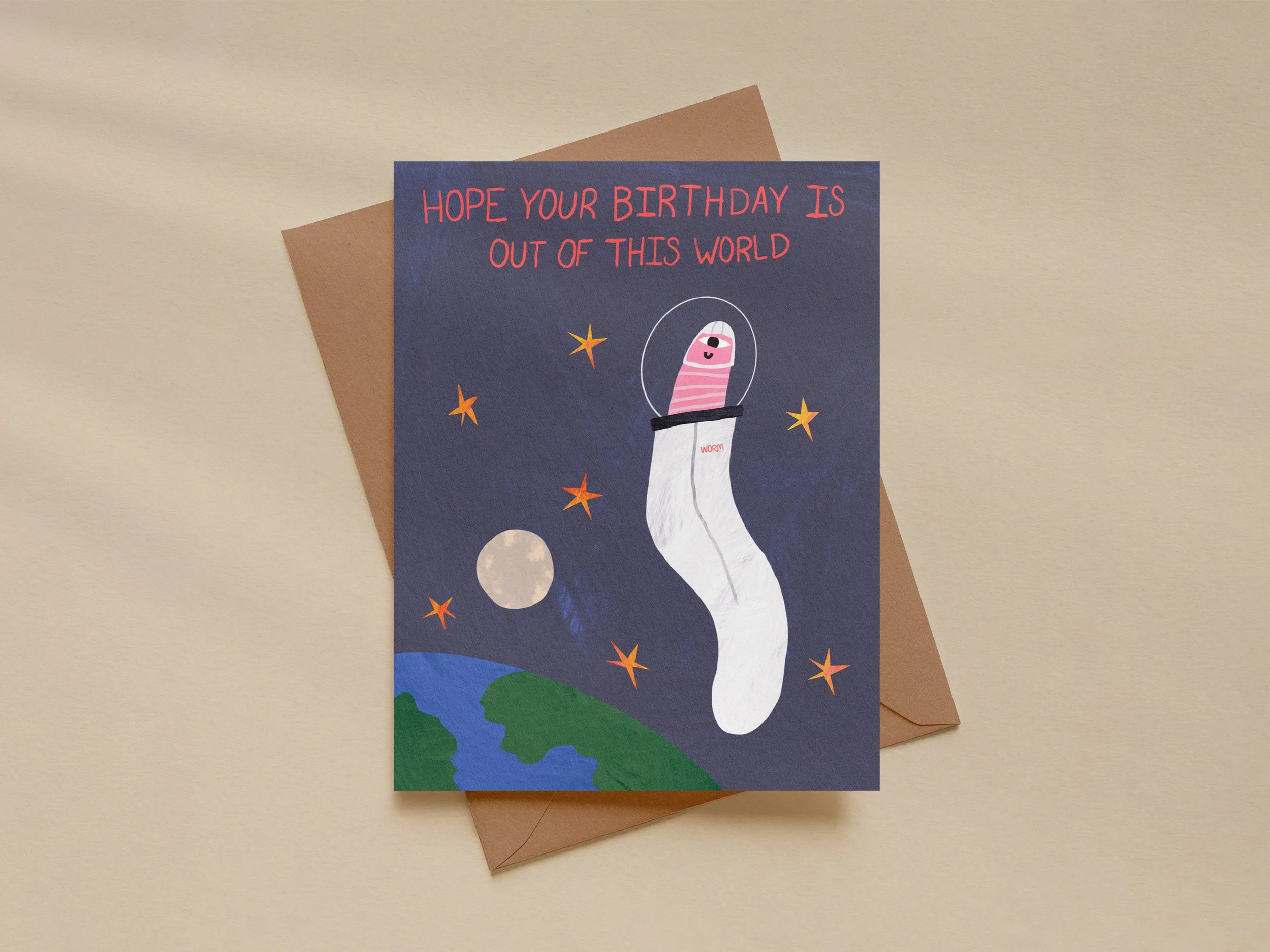Space Worm Birthday – Out of This World Greeting Card