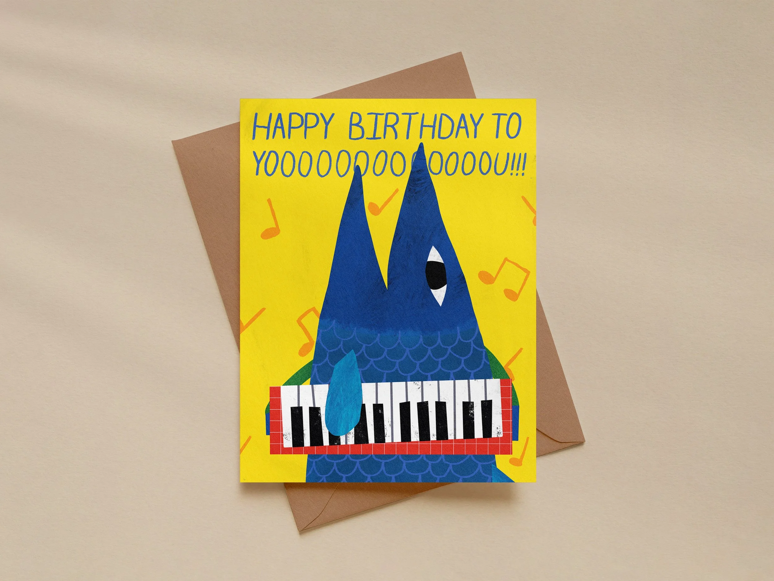 Funny Fish Keyboard Birthday Card – Whimsical Illustrated Greeting