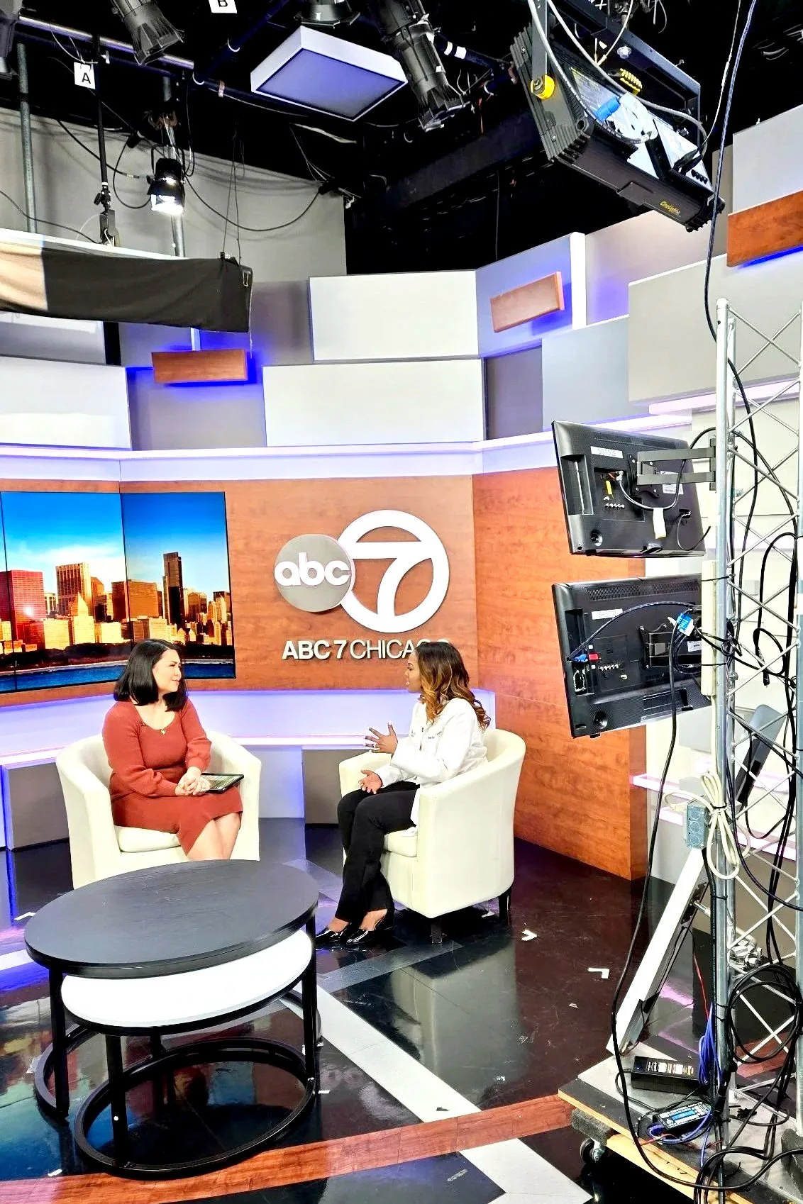 Dr. René Roberts in a sit-down interview at the ABC 7 Chicago studio