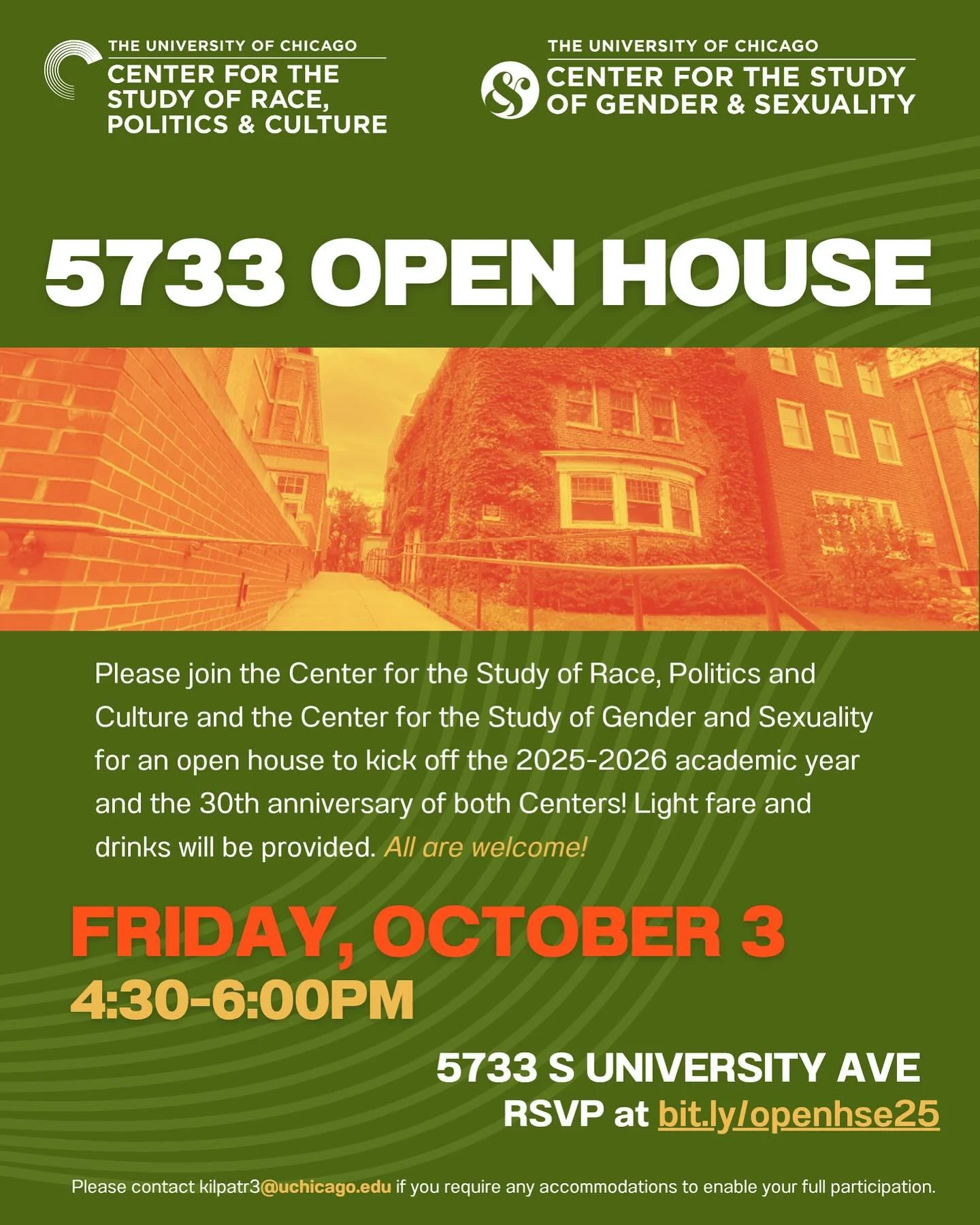 Please join the Center for the Study of Gender and Sexuality and the Center for the Study of Race, Politics and Culture for an open house to kick off the 2025-2026 academic year and the 30th anniversary of both Centers!

Light fare and drinks will be