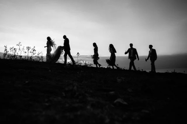 bridal party clifftop horizon