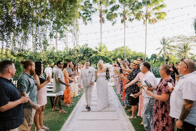 bride groom aisle tropical wedding